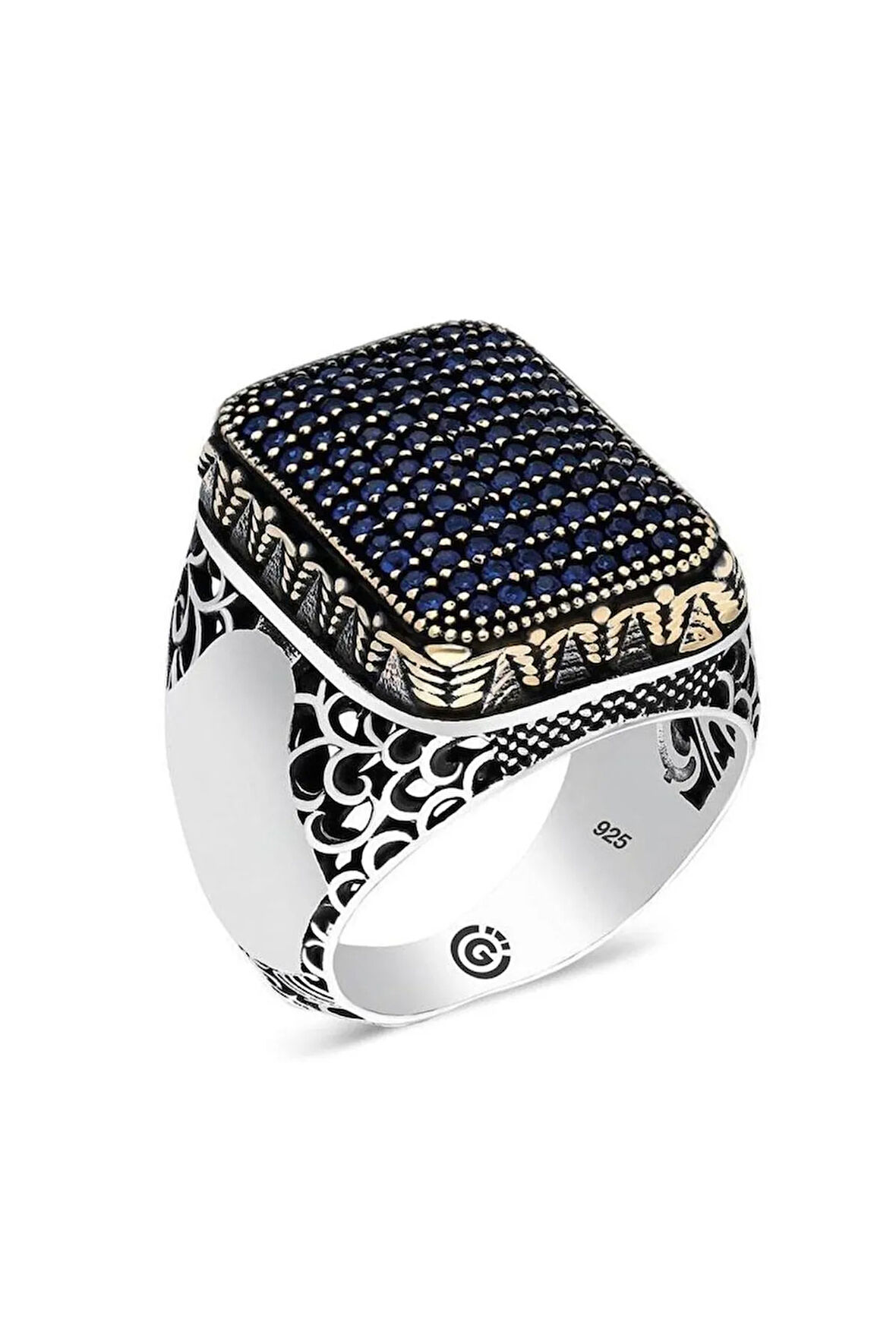 Heded Lacivert Zirkon Taşlı Yanı Işli Özel Seri Erkek Gümüş Yüzük