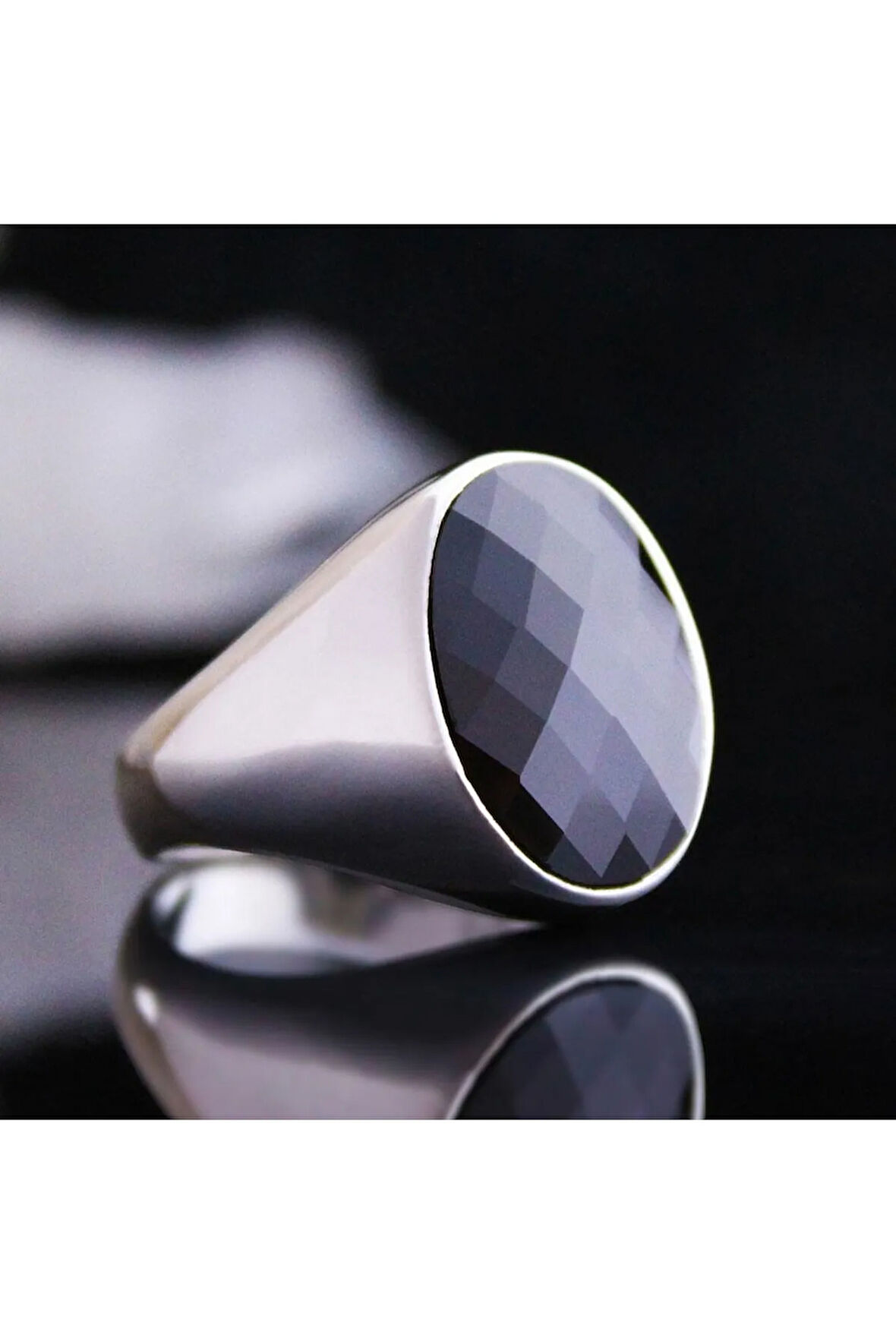 Siyah Kristal Kesim Taşlı Özel Seri Erkek Gümüş Yüzük