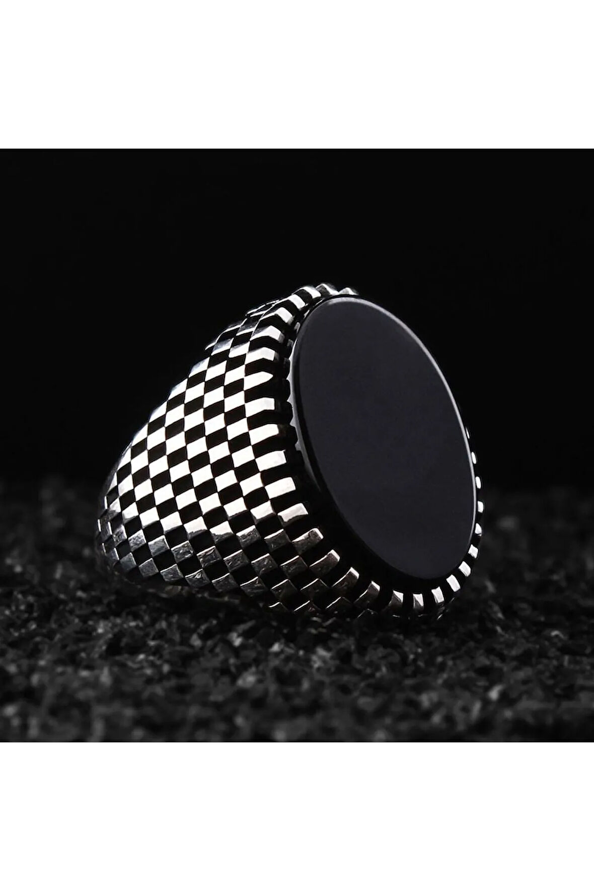 Siyah Oniks Taşlı Yanı Işlemeli Özel Seri Erkek Gümüş Yüzük