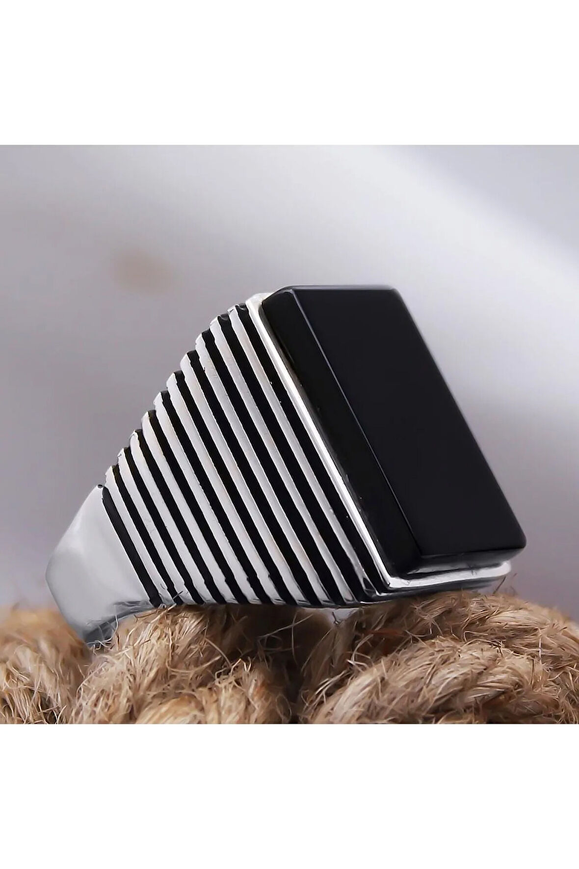 Siyah Oniks Taşlı Sade Özel Seri Erkek Gümüş Yüzük - Ey3118