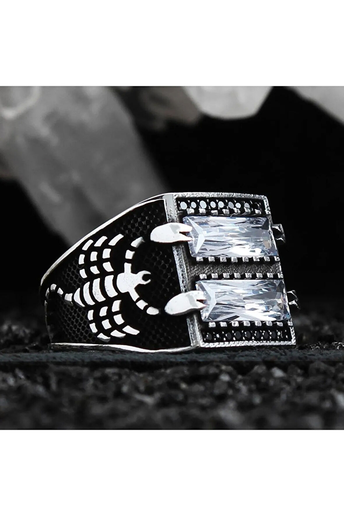 Zirkon Taşlı Akrep Desen Işlemeli Özel Seri Erkek Gümüş Yüzük