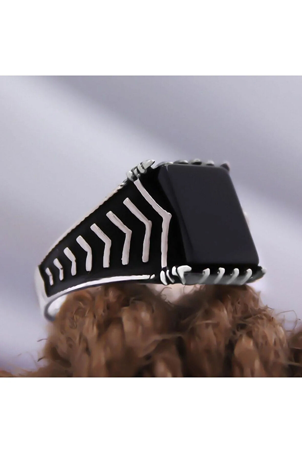 Siyah Oniks Kare Taşlı Özel Seri Erkek Gümüş Yüzük