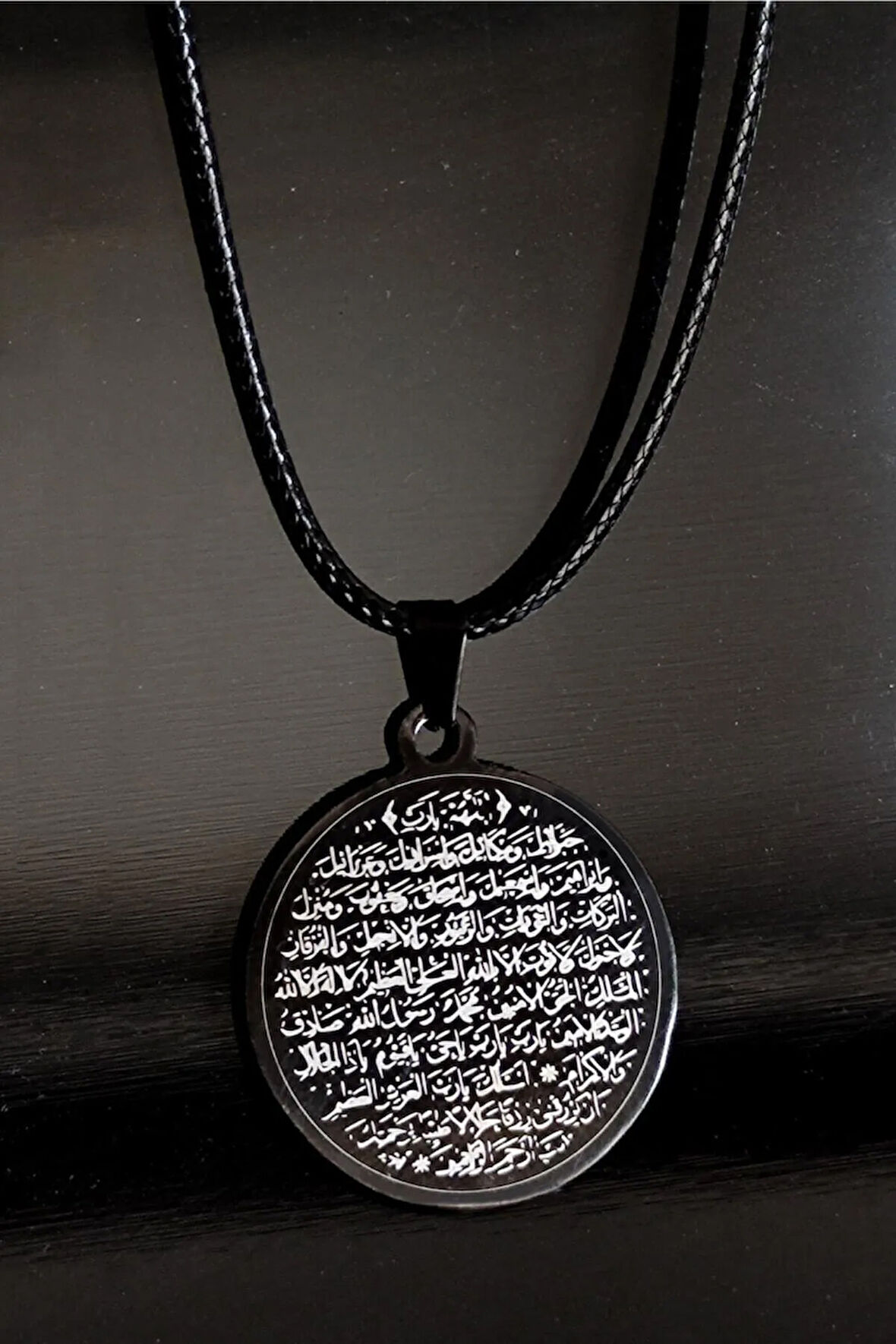 Bereket Duası Karınca Duası Bayan Erkek Siyah Çelik Kolye Deri