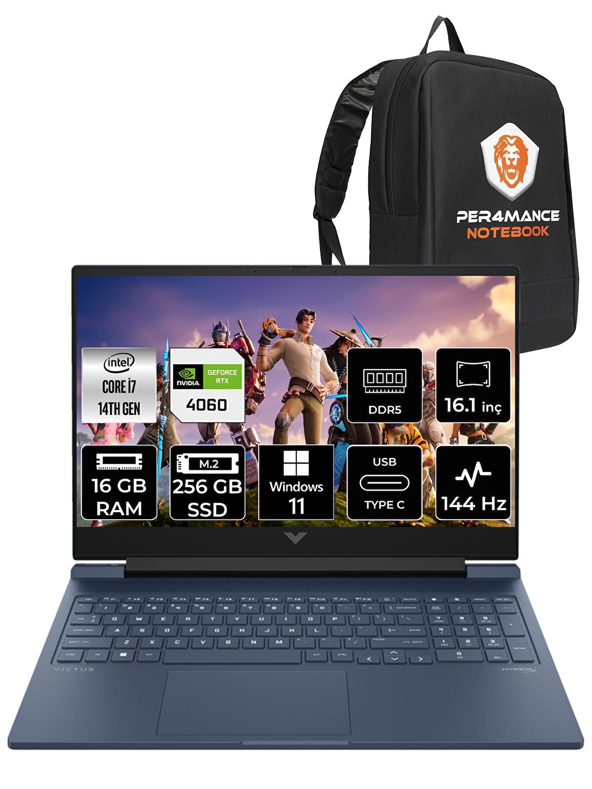 HP VİCTUS 16 i7 14700HX 16GB 256GB SSD RTX4060/8GB 144HZ 16.1'' FHD W11PRO 9J205EA & PER4 ÇANTA