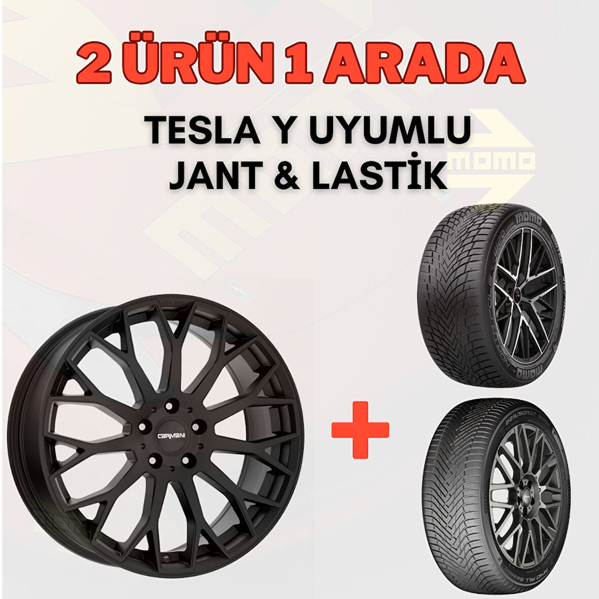 Kormetal Tesla Model Y Uyumlu CA22 19" Jant 4 Adet + Momo 255/45R19 Dört Mevsim Lastiği 4 Adet ( Üretim Yılı: 2025 )