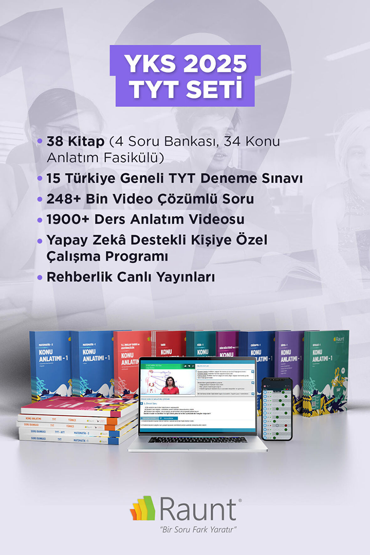 YKS 2025 TYT (38 Kitap,  Mobil/Web) Yapay Zekalı, Üniversiteye Hazırlık Seti