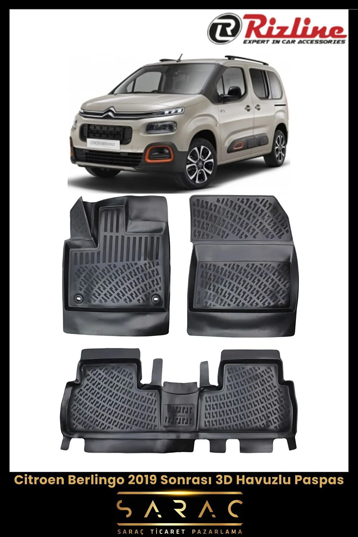 Rizline Citroen Berlingo 2023 Model 3D Havuzlu Paspas