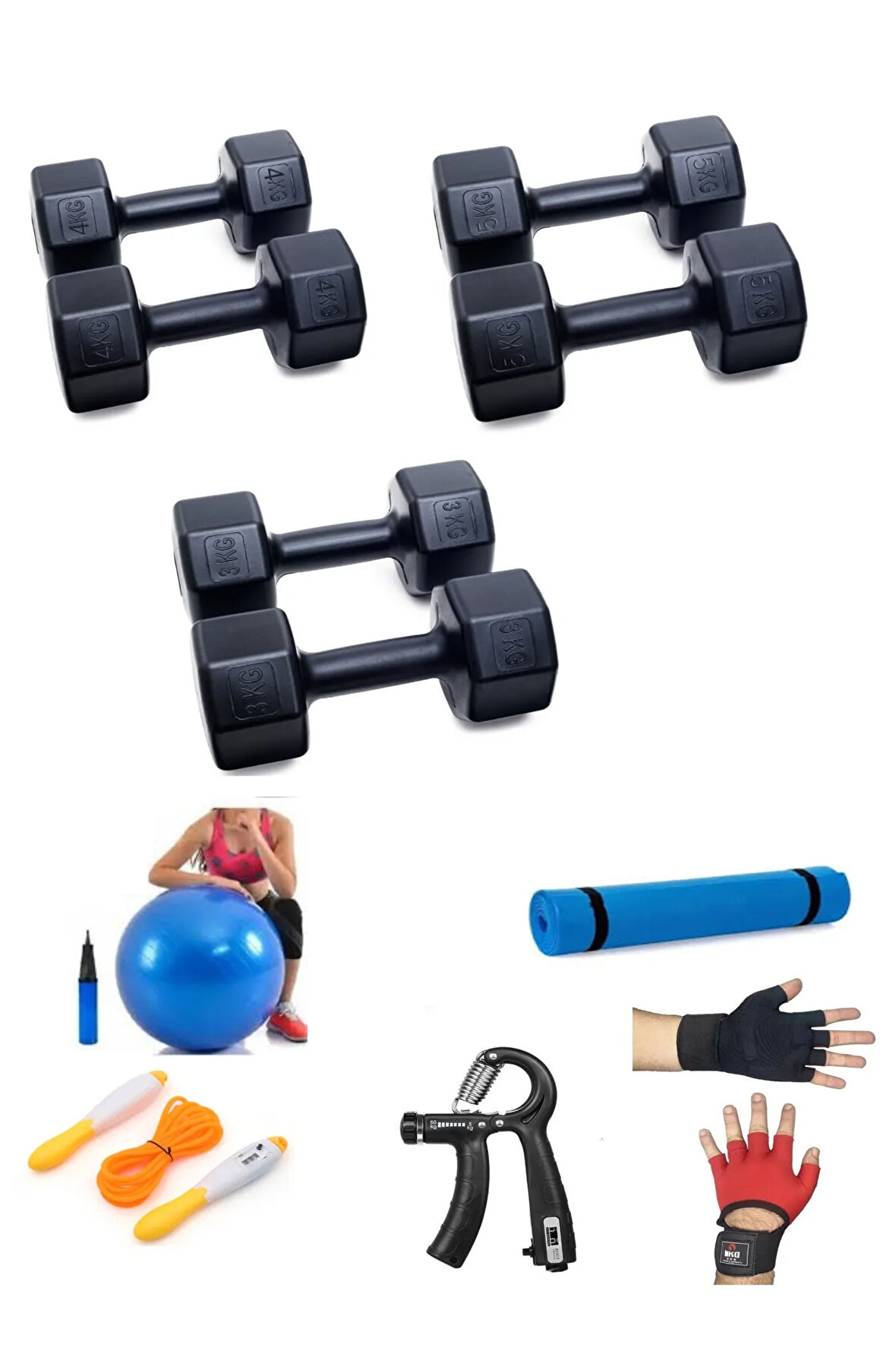 Ps Spor 3 Çift Dambıl Set 3 Kg 4 Kg 5 Kg 5 Çeşit Egzersiz Seti