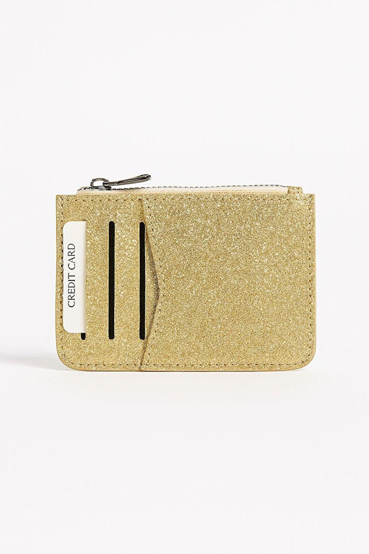 Parlak Simli Fermuar Kapamalı Cüzdan Bölümlü Şıkırtılı Kadın Kartlık