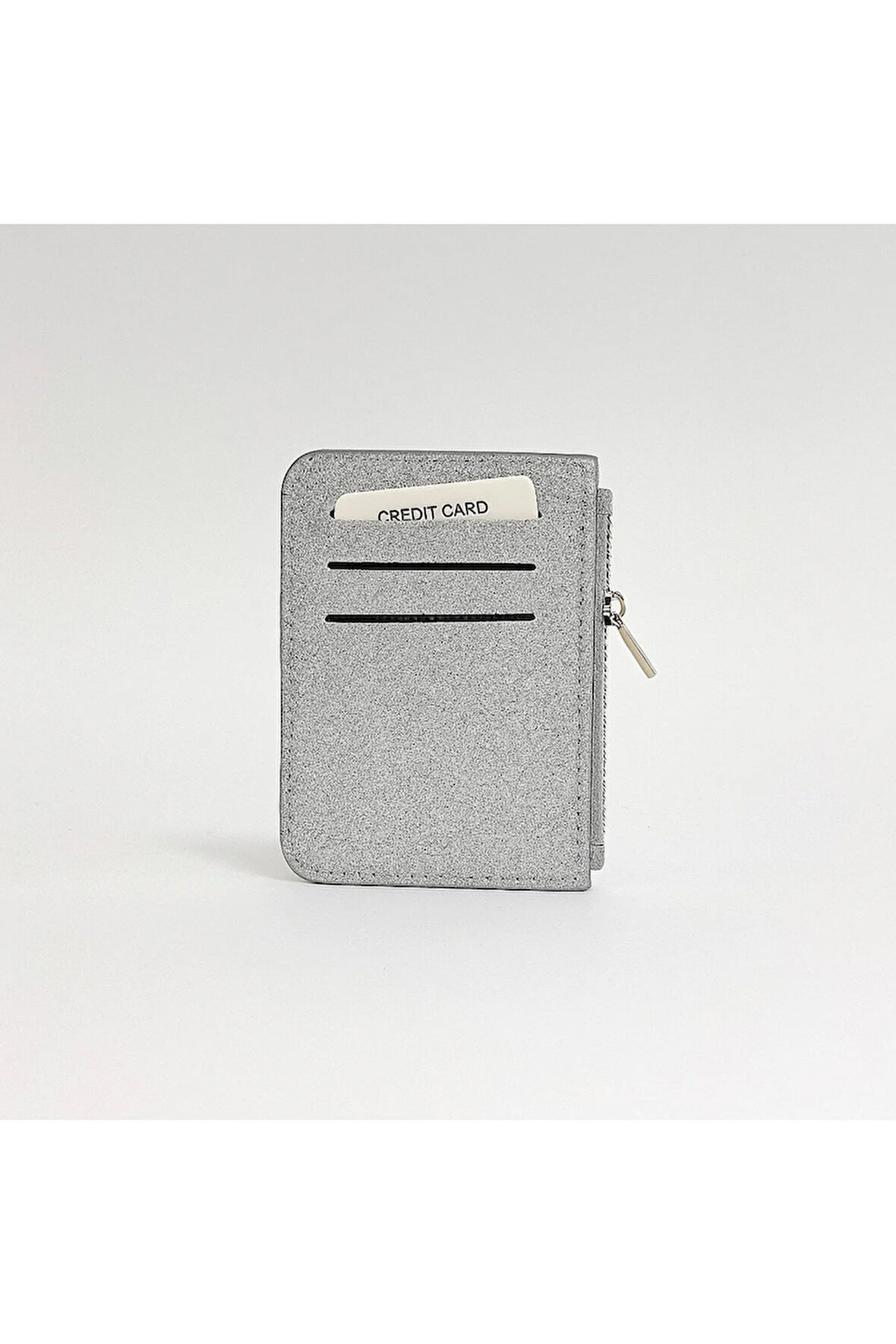 Parlak Simli Fermuar Kapamalı Cüzdan Bölümlü Şıkırtılı Kadın Kartlık