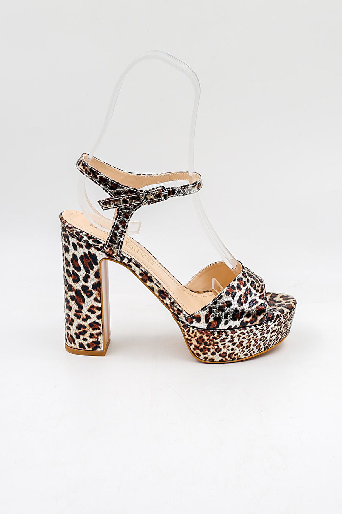 Park Moda Kalın Topuklu Leopar Abiye Günlük Ayakkabı PM08 Gümüş Leopar