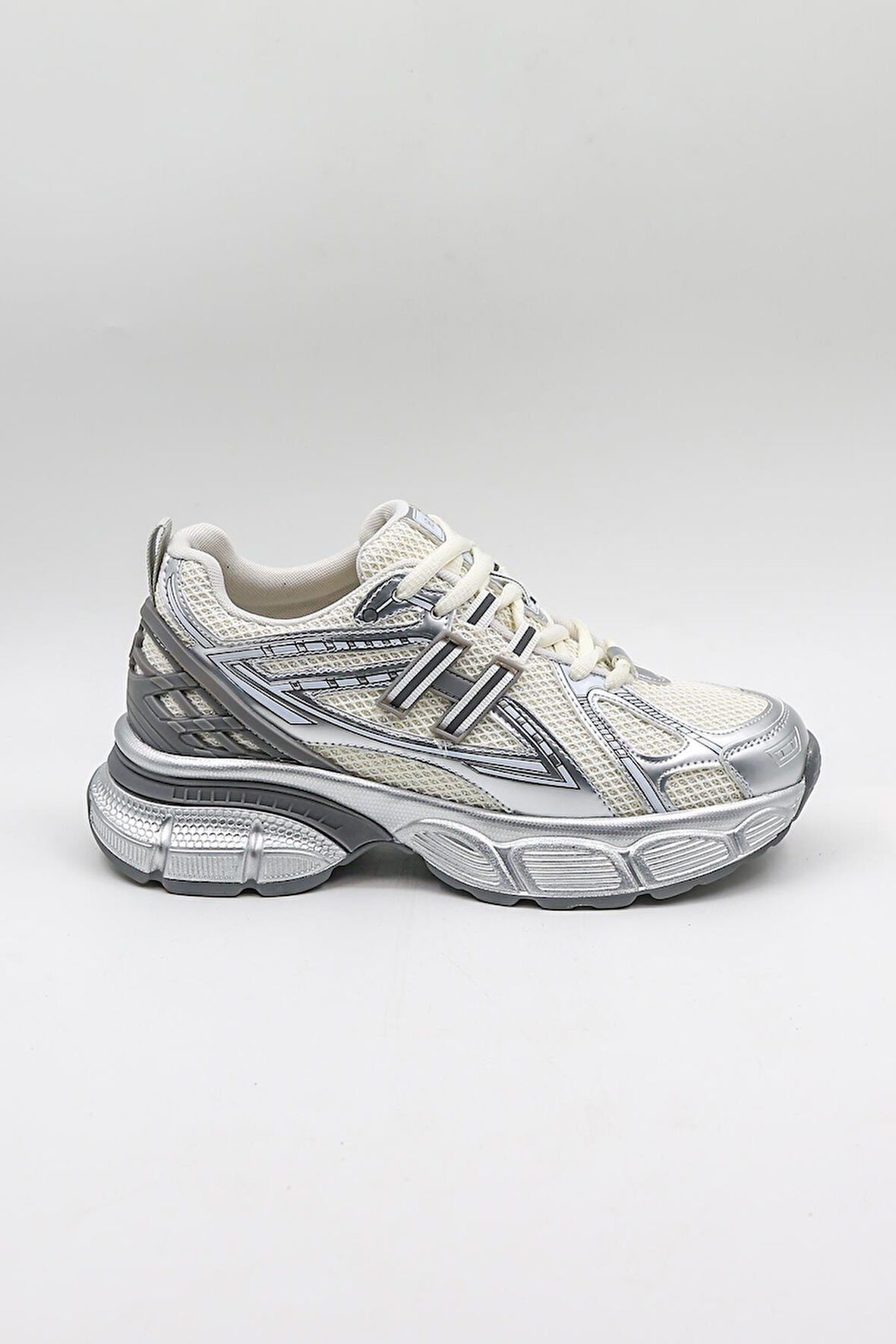 Kriste Bell Parlak Desenli Sneaker Kadın Spor Ayakkabı KB0038 Gümüş