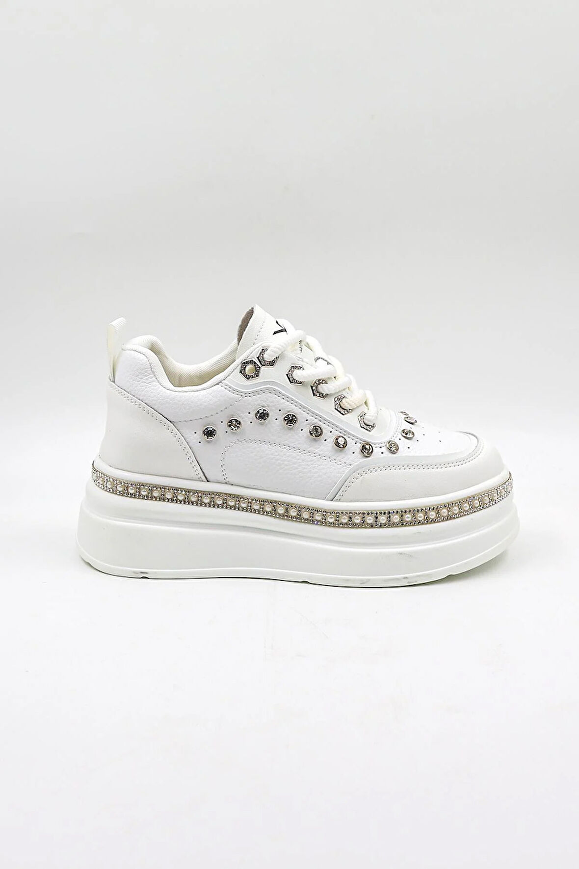Kriste Bell İthal Single Taşlı Model Kadın Sneakers Spor Ayakkabı KB0051 Beyaz