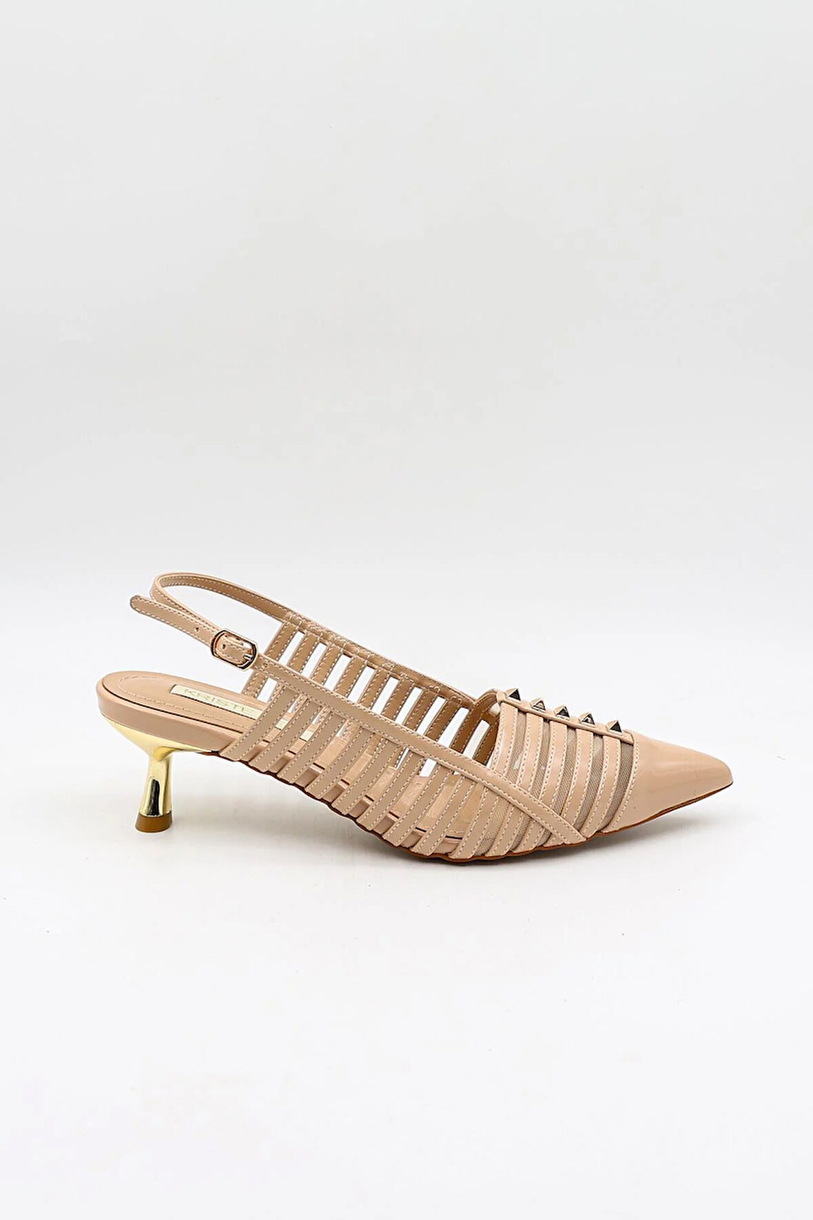 Kriste Bell Kısa Topuk Zımba Detay Stiletto KB5031 Bej Rugan