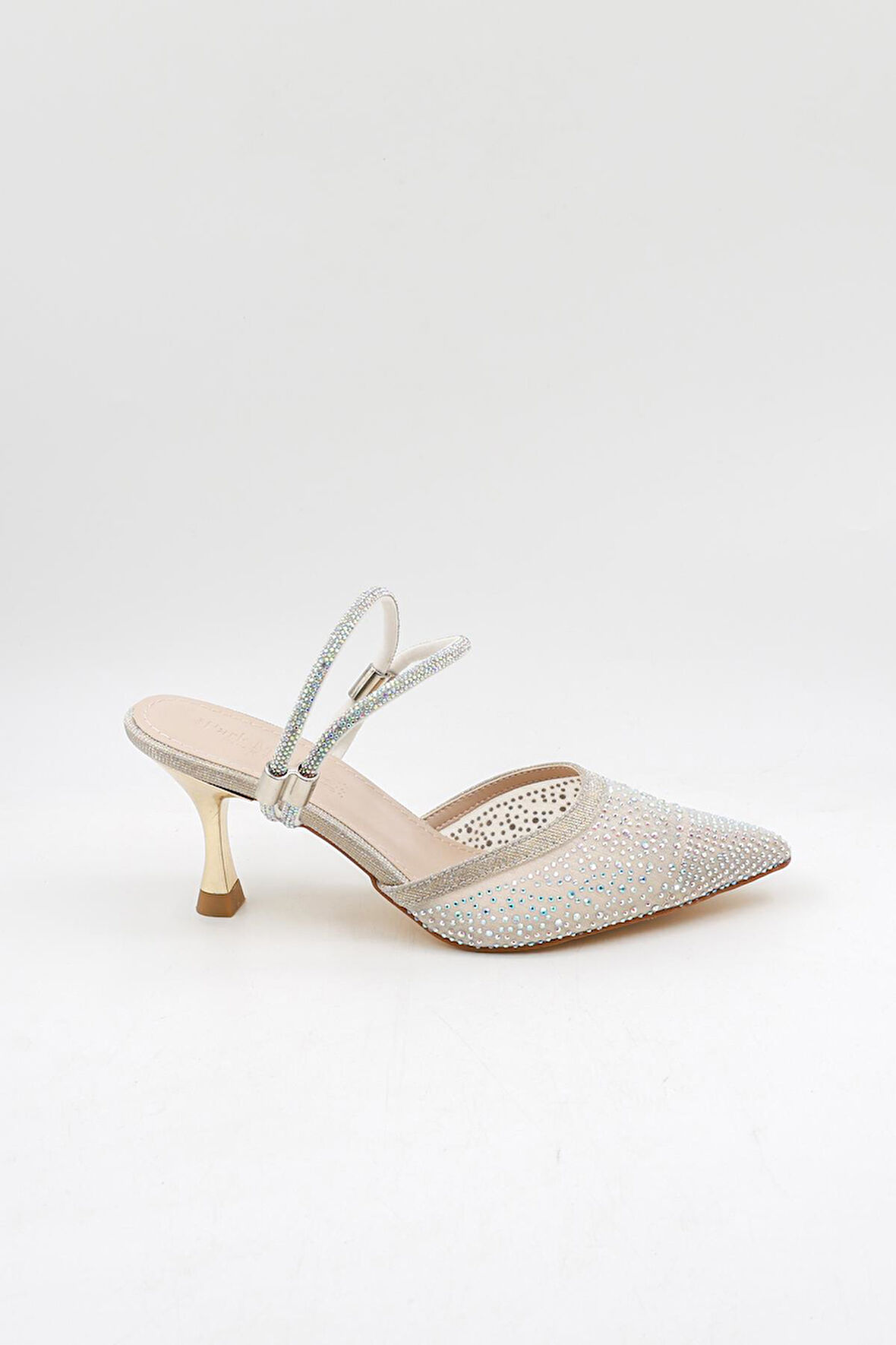 Park Moda Taşlı Kısa Kısa Topuklu Arkası Açık Abiye Kadın Terlik ve  Ayakkabı PM309 Dore