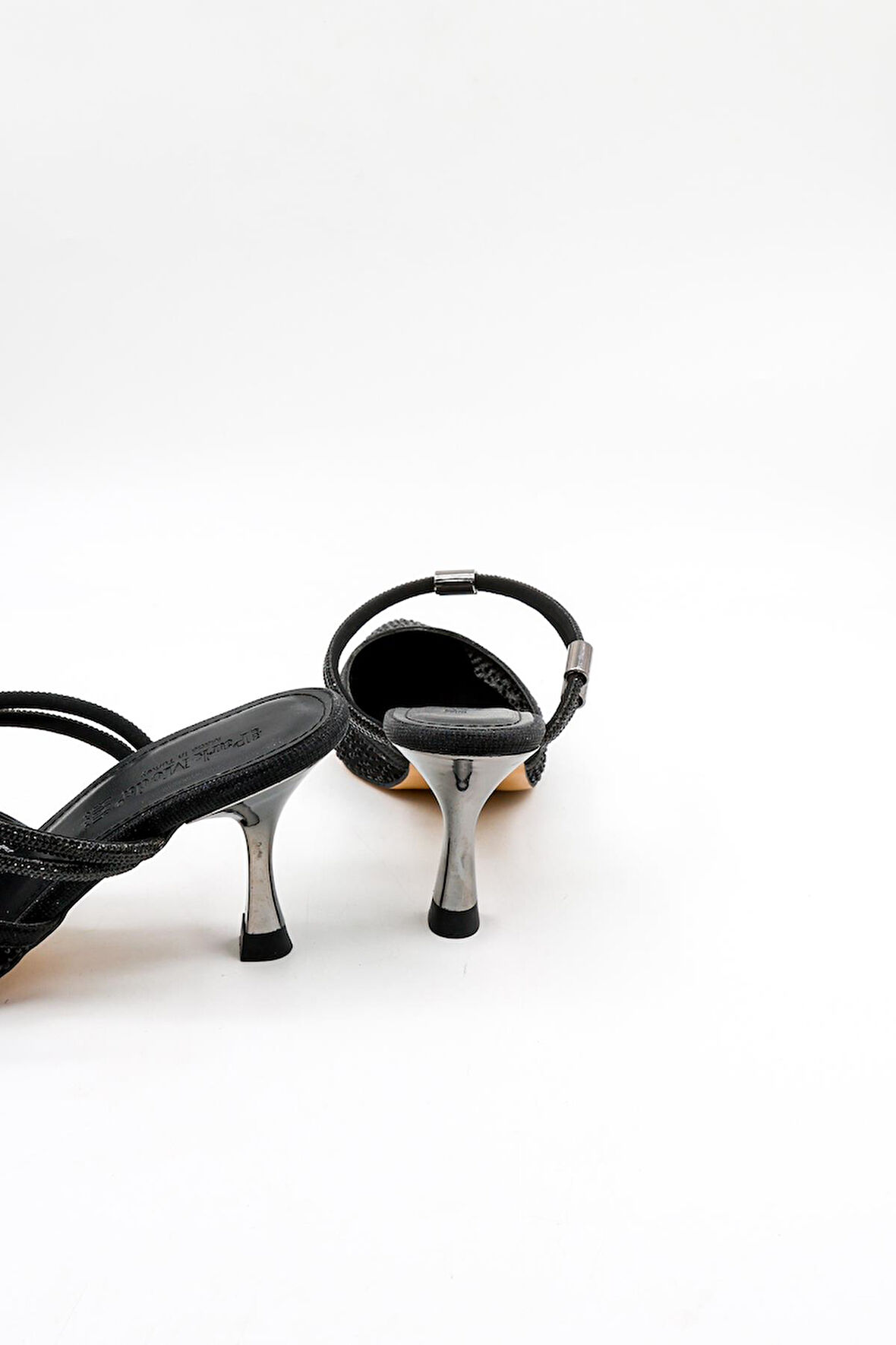 Park Moda Taşlı Kısa Kısa Topuklu Arkası Açık Abiye Kadın Terlik ve  Ayakkabı PM309 Siyah