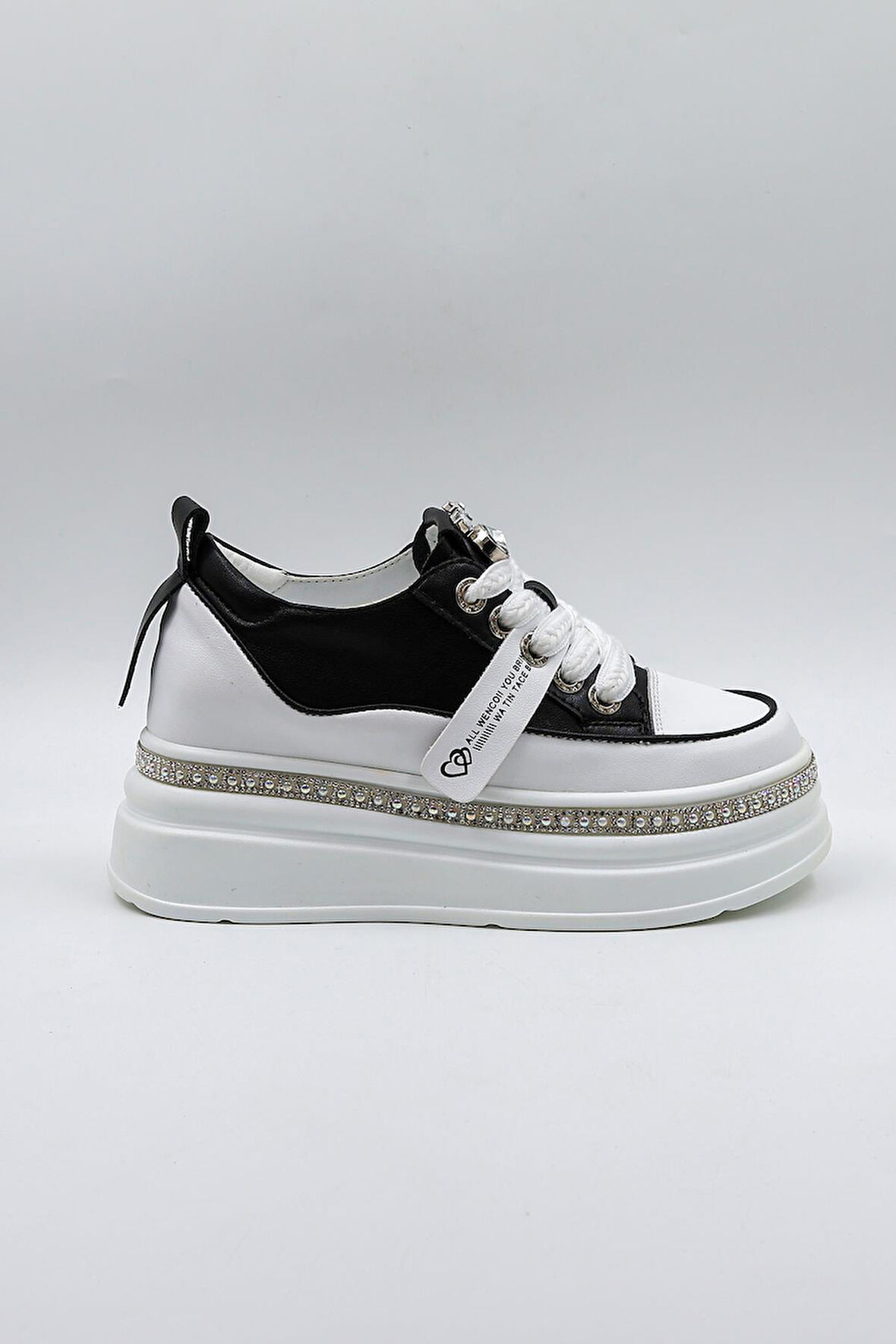 Kriste Bell Yüksek Taban Taş Detaylı İthal Kadın Spor Ayakkabı  KB0002 Siyah