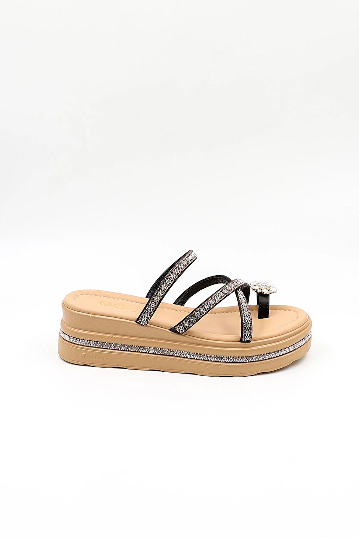 Guja Dolgu Tabanlı Taşlı Şık Terlik GJ398 Siyah