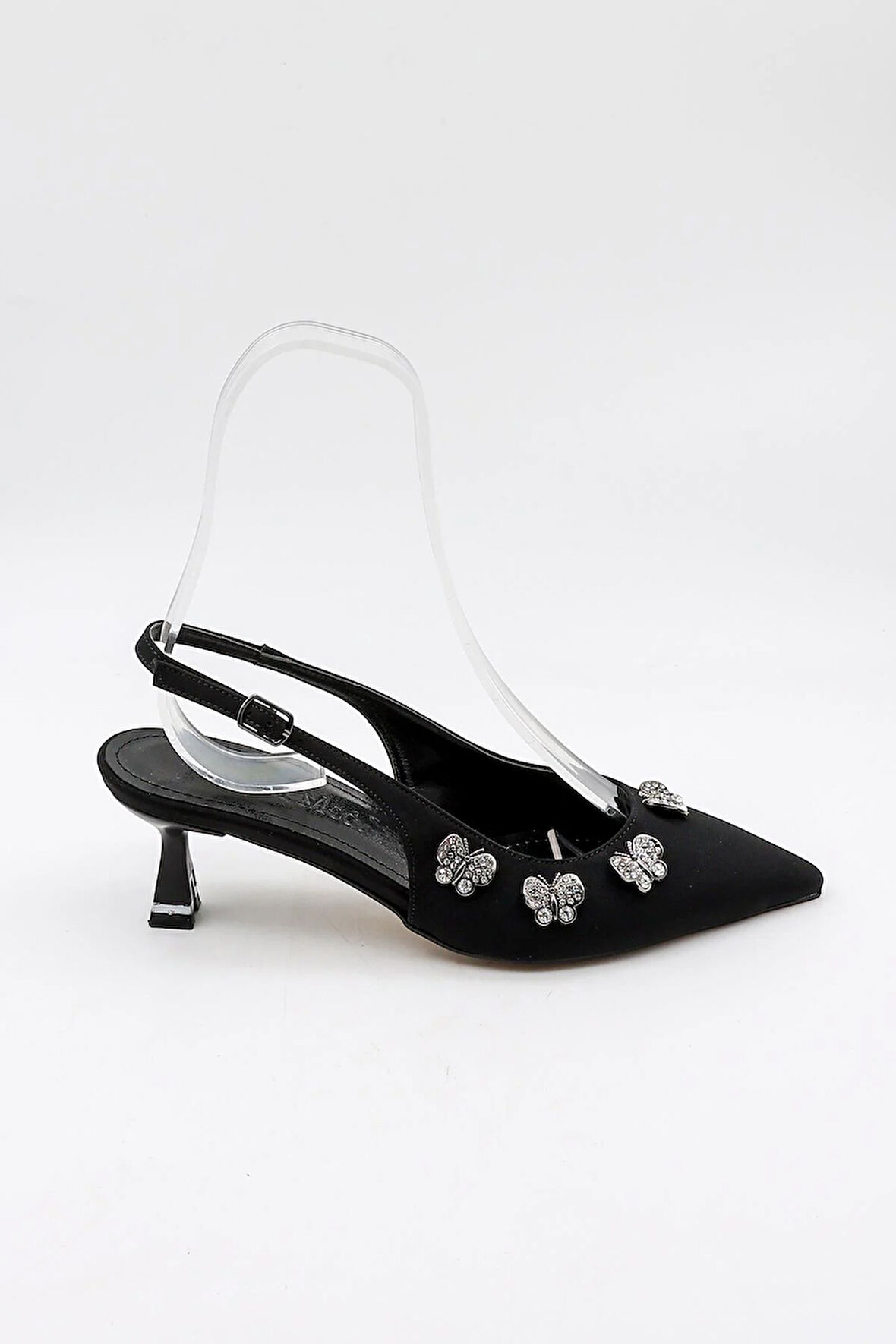 Park Moda Kadın Arkası Açık Kelebek Aksesuarlı Topuklu  Ayakkabı PM559 Siyah Nubuk