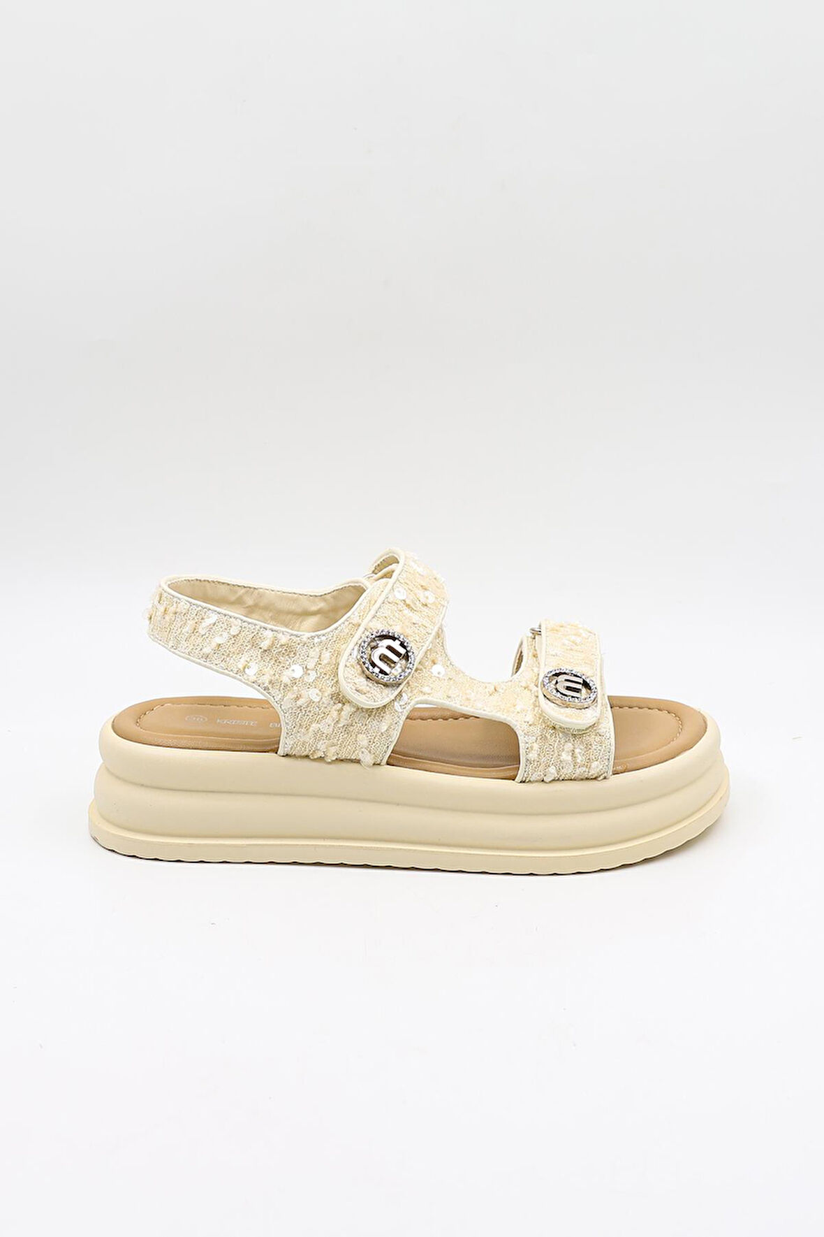 Kriste Bell İthal Kadın Taşlı Pullu Sandalet KB0100 Beyaz