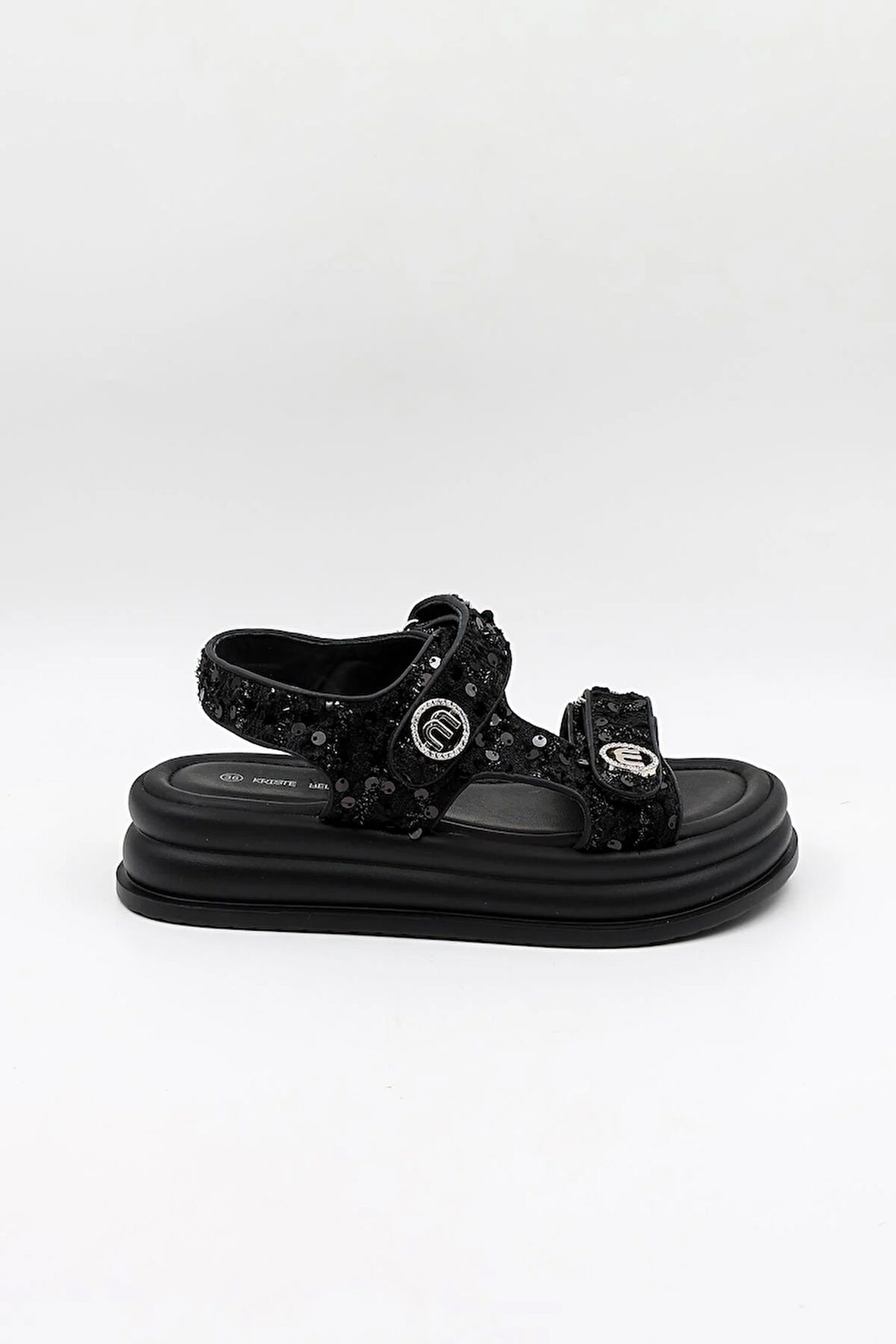 Kriste Bell İthal Kadın Taşlı Pullu Sandalet KB0100 Siyah