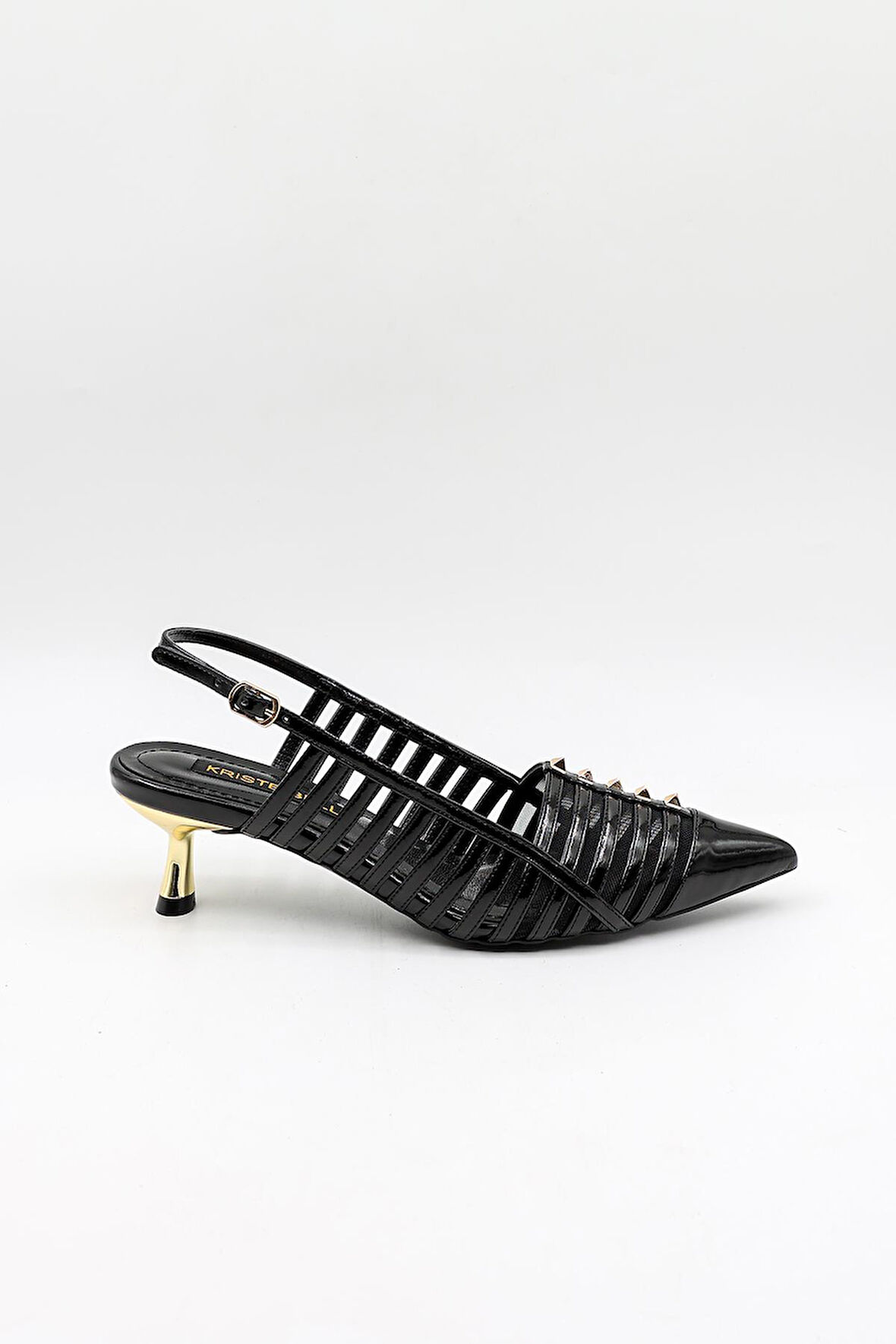 Kriste Bell Kısa Topuk Zımba Detay Stiletto KB5031 Siyah Rugan