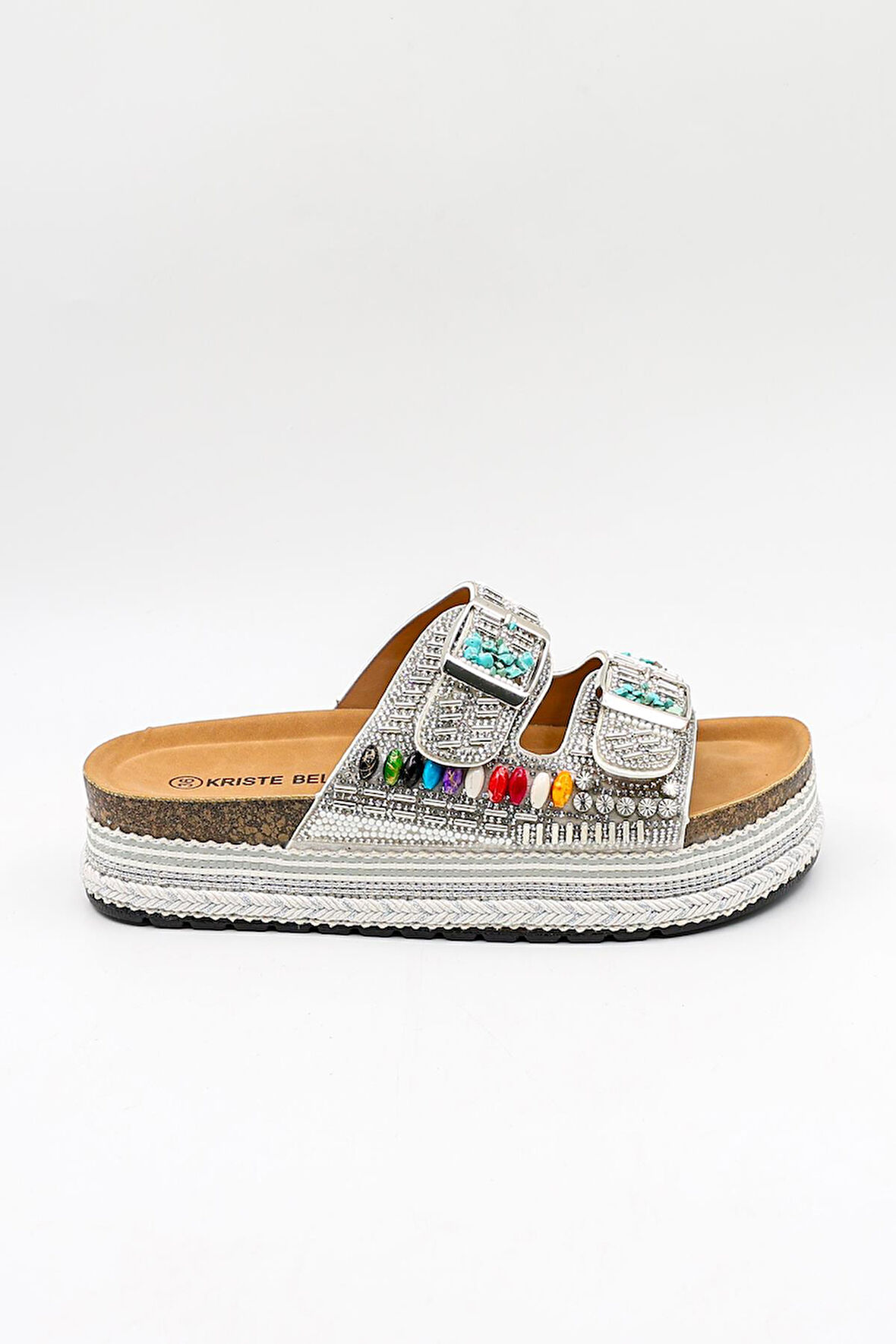 Kriste Bell İthal Kadın Taşlı Terlik KB0000-000 Beyaz
