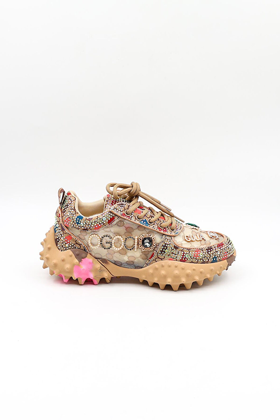 Guja İthal Taşlı İşlemeli Kadın Spor Ayakkabı GJ338 Bej