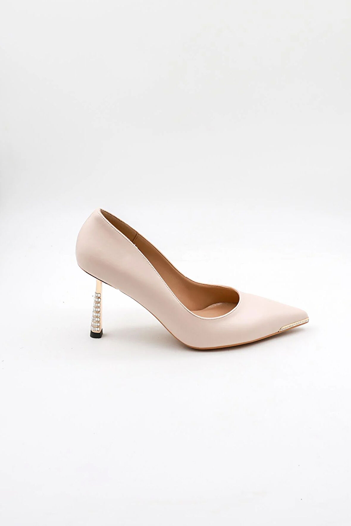 Kriste Bell Topuk Detayı Burun Kısmı Taşlı Stiletto KB5008 - Bej Cilt