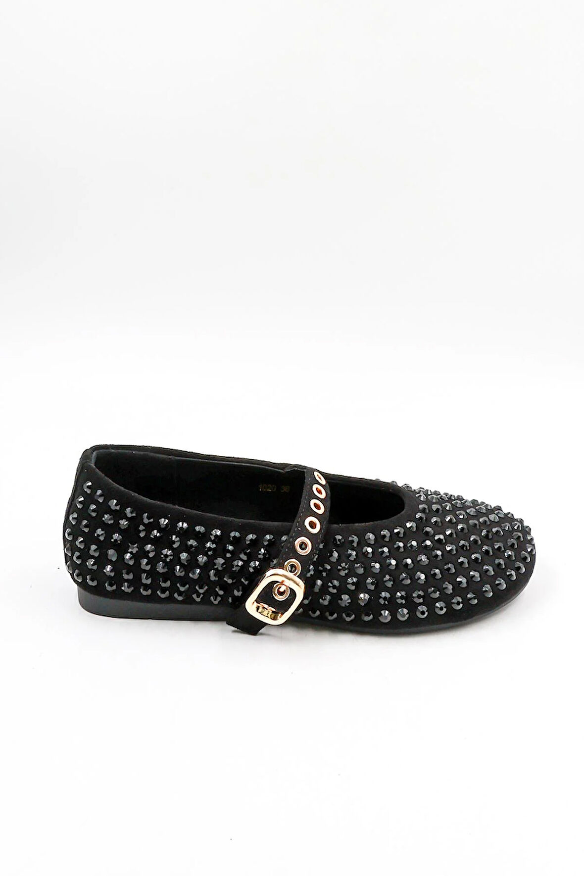 KristeBell İthal Özel Seri Kadın Taşlı Süet Deri Babet KB1020 - Siyah - 36