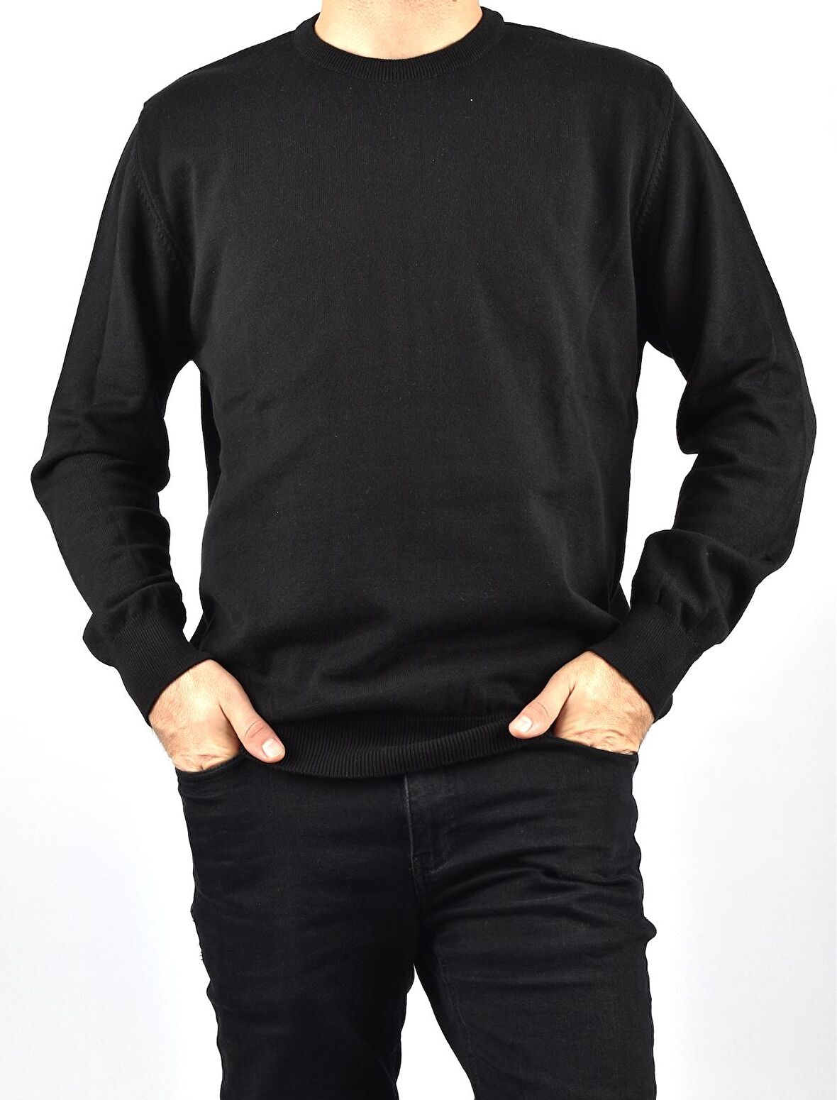 R22949 FERMUARLI DİK YAKA KAZAK /SİYAH/M