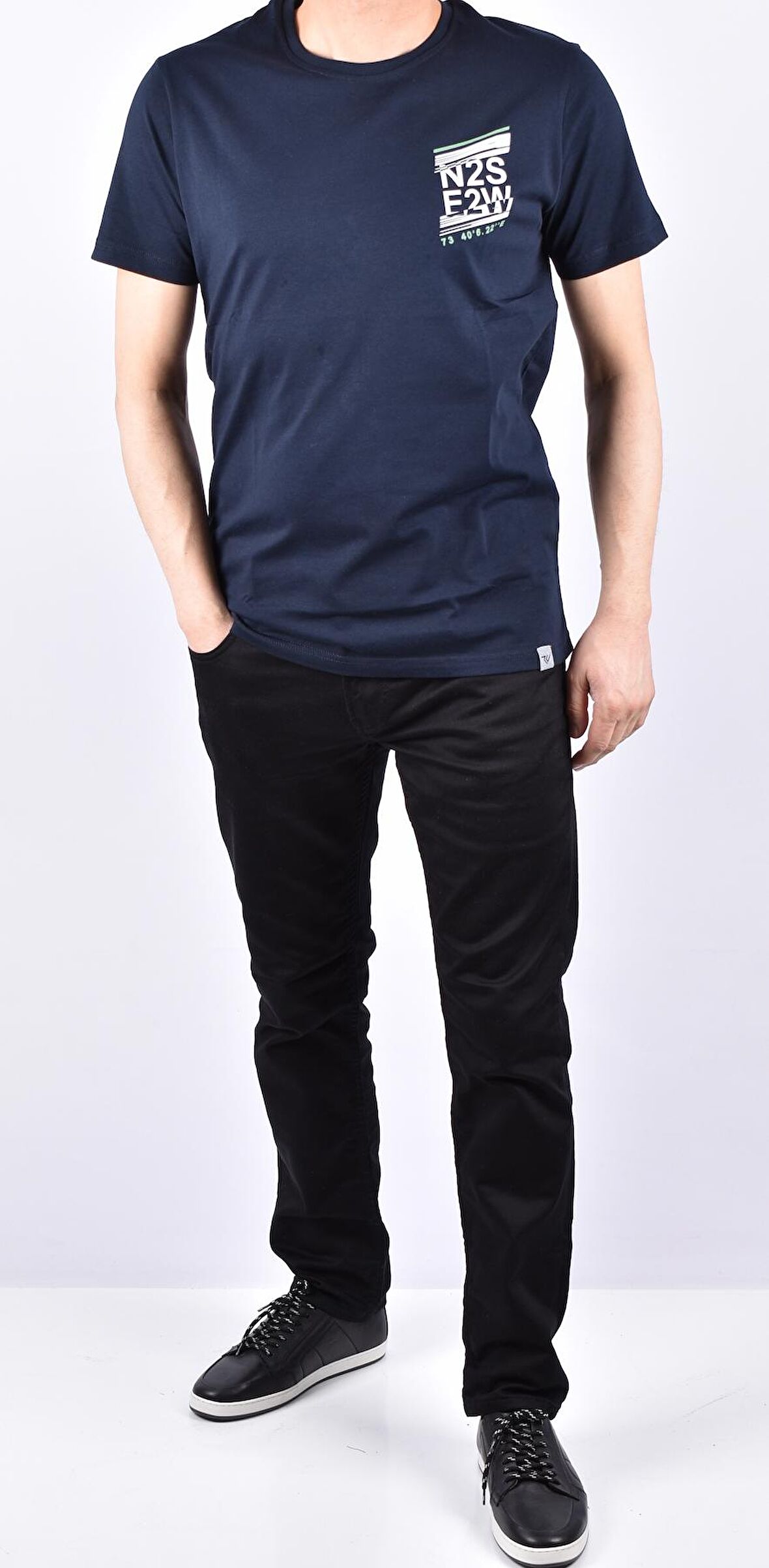 KML-4880 BİSİKLET YAKA BASKILI TİŞÖRT/LACİVERT/XL