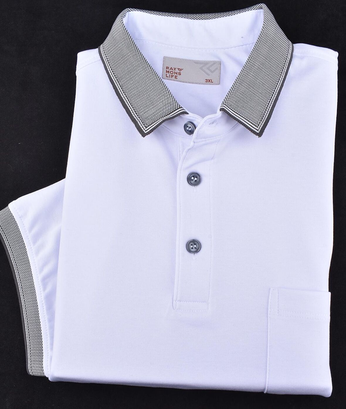 RYM-6275 POLO YAKA CEPLİ TİŞÖRT/BEYAZ-ANTRASİT/5XL