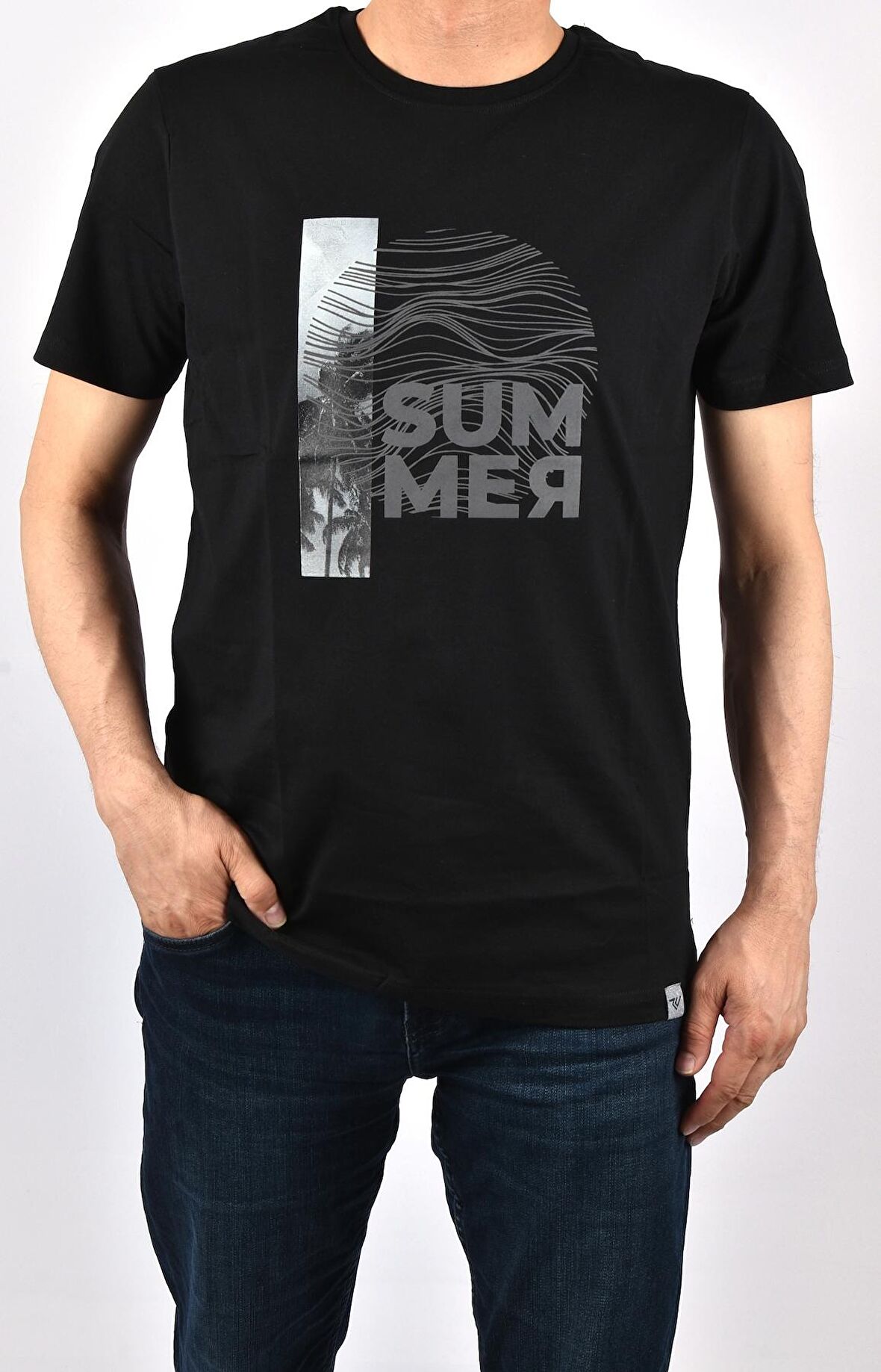 RYM-3820 BASKILI BİSİKLET YAKA TİŞÖRT/SİYAH/L