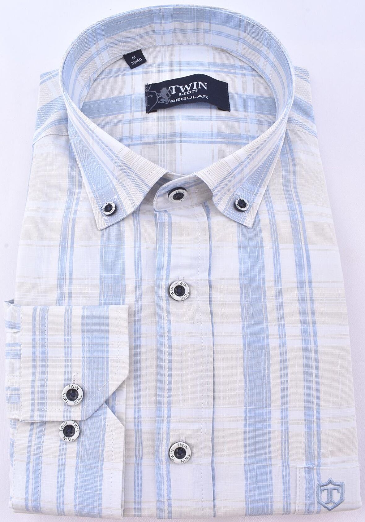 565758-REGUAR KESİM UZUN KOL GÖMLEK/MAVİ/L