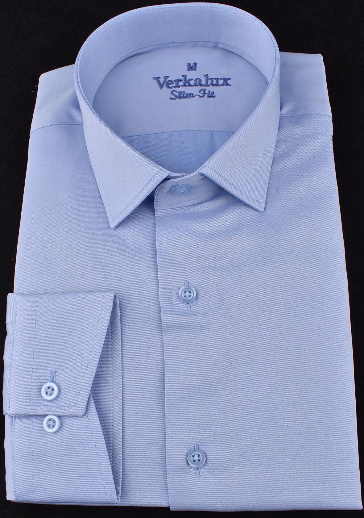 VR23-MİKRO SATEN SLİMFİT UZUN KOL GÖMLEK/MAVİ/XL