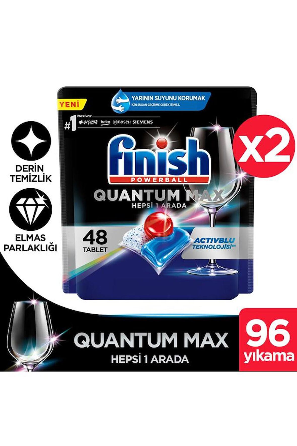 Finish Quantum Max 96 Kapsül Bulaşık Makinesi Deterjanı (48x2)