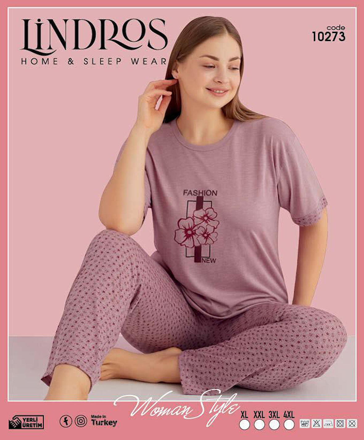 LİNDROS 10273 BAYAN KISA KOL BATTAL PIJAMA TAKIMI