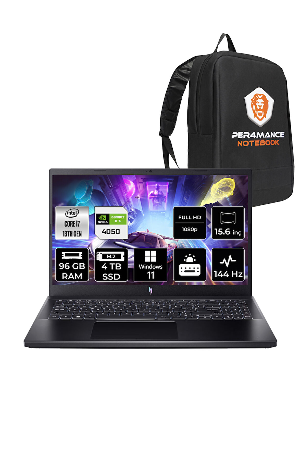 Acer Nitro V 15 i7 13620H 96GB 4TB SSD RTX4050/6GB 144Hz FHD 15.6" W11H Gaming Laptop & PER4 ÇANTA