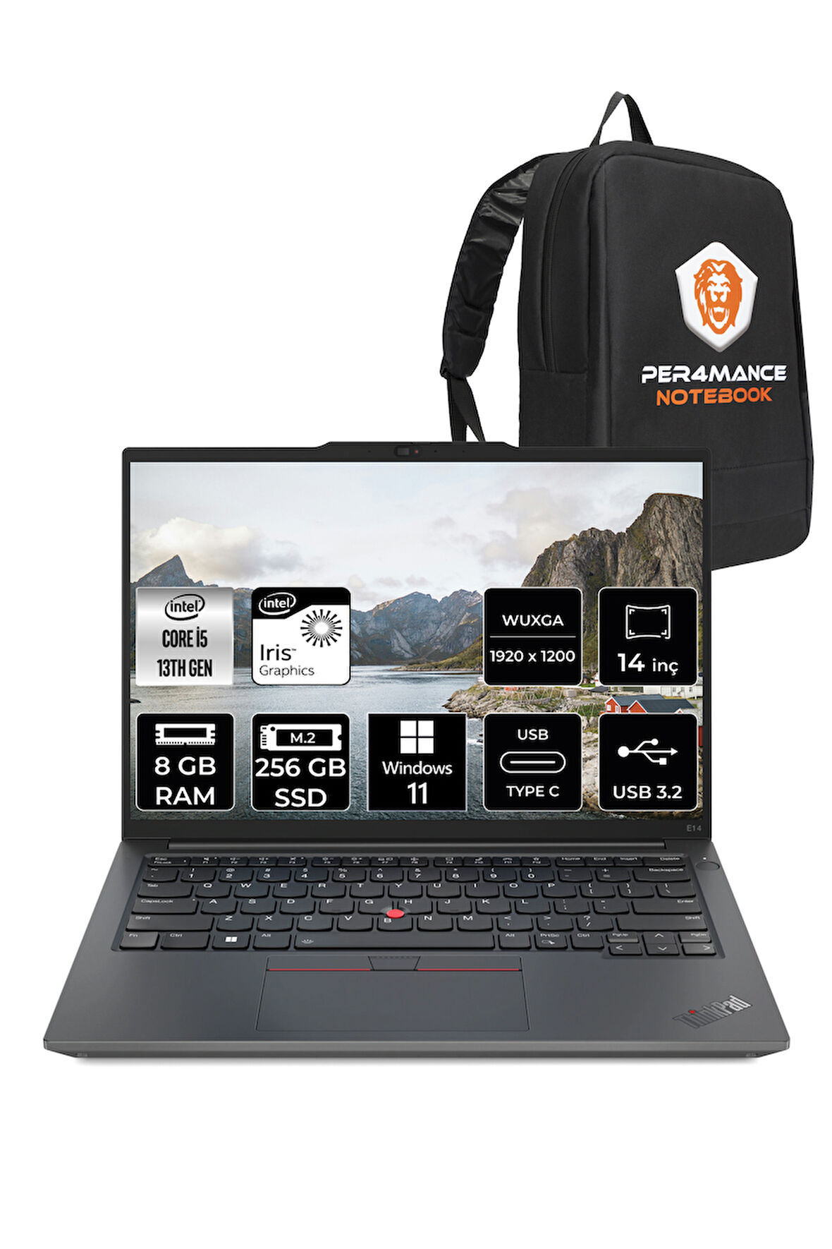 Lenovo ThinkPad E14 G5 i5 1335U 8GB 256GB SSD WUXGA 14'' W11HOME Dizüstü Bilgisayar & PER4 ÇANTA