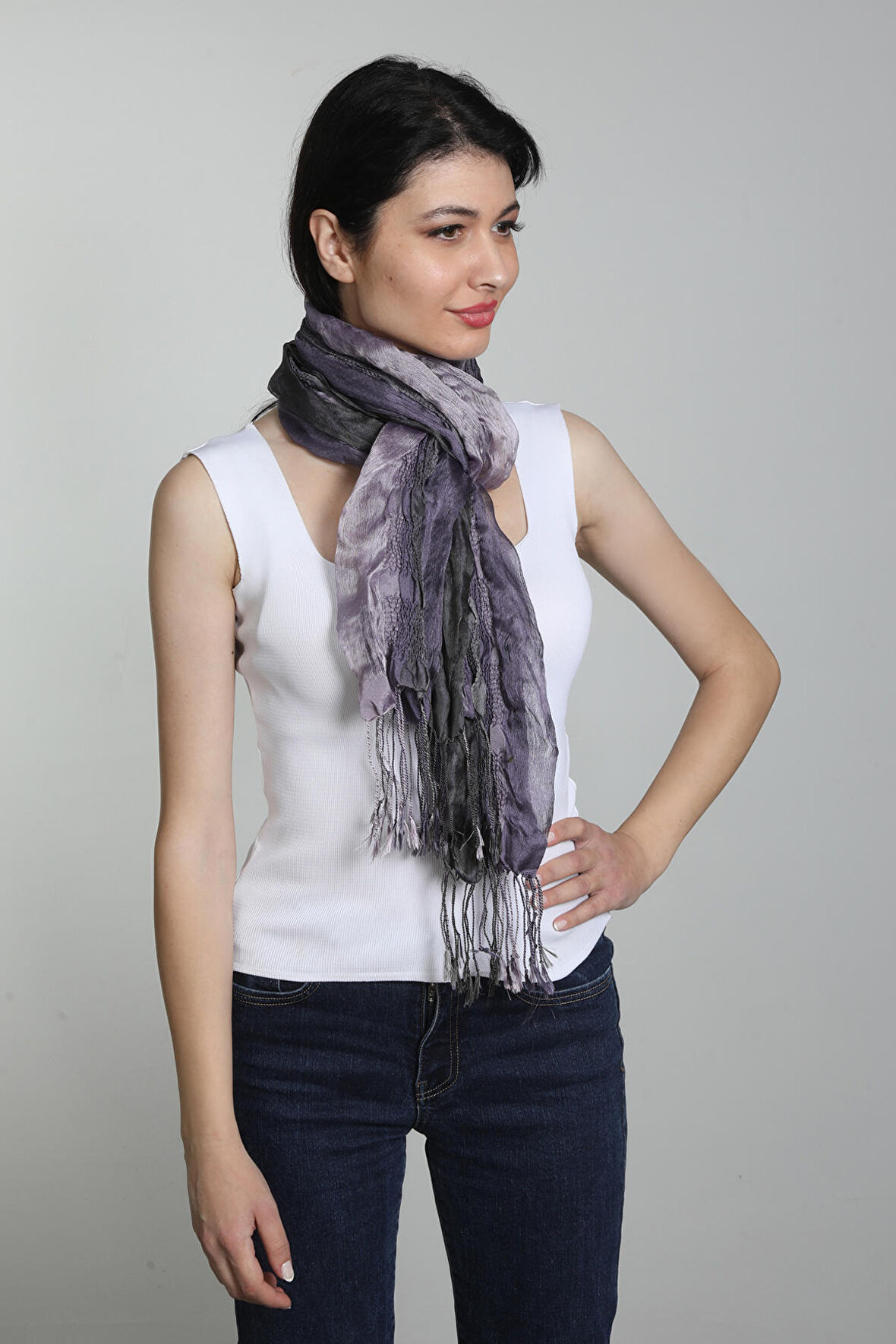 Bordo ve Siyah Renkli İpek Polyester Şal Fular Erkek Kadın Kullanıma Uygun Şal Fular