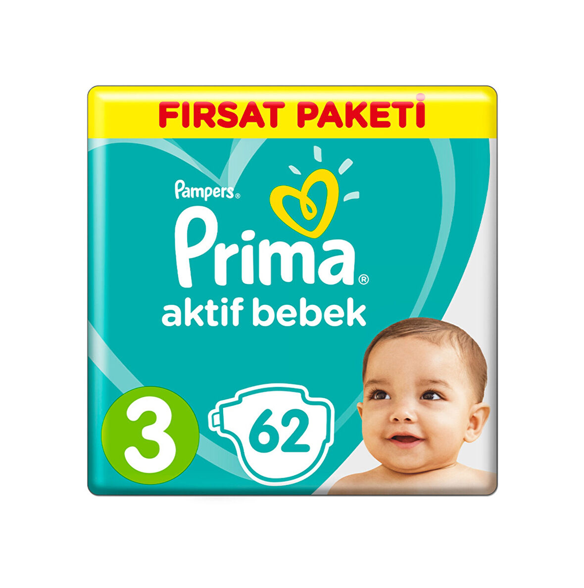 Prima Aktif Bebek 3 Beden Midi Bebek Bezi Fırsat Paketi 62 Adet