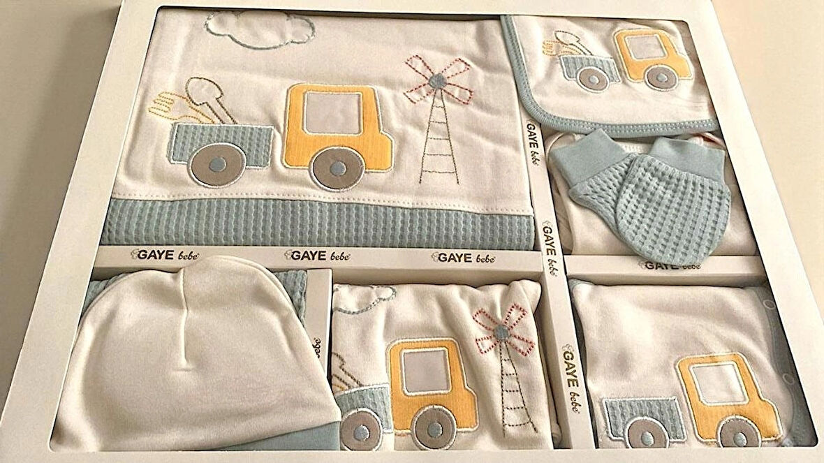 ERKEK BEBEK 0-3 AY GAYE ORGANİK PAMUK KAMYON NAKIŞLI 10 LU PREMİUM SET