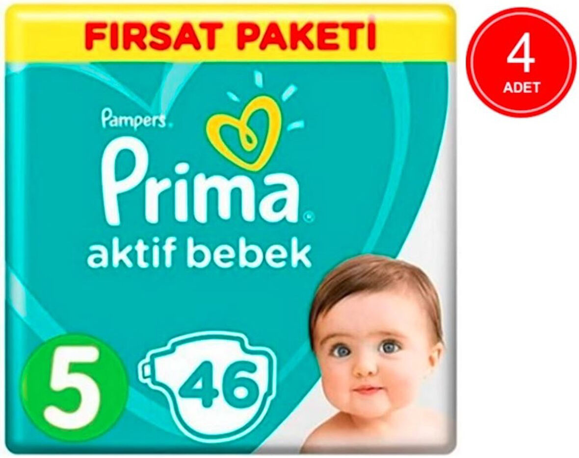 Prima Pampers Aktif Bebek Junior Bebek Bezi 11-16 KG 5 Beden 4 x 46 Adet
