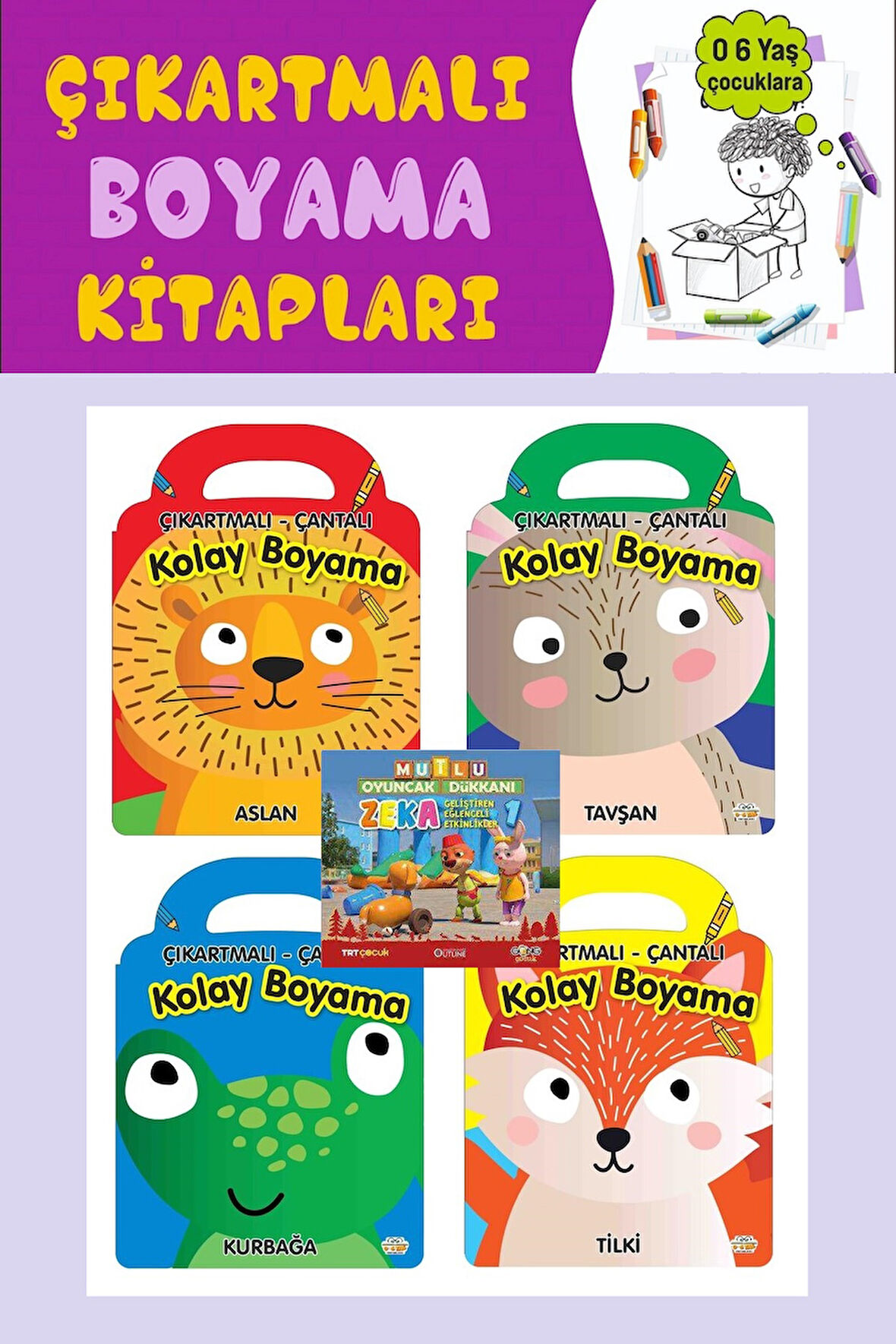 3-6 yaş Çıkartmalı-Çantalı Kolay Boyama Seti (4 Kitap)
