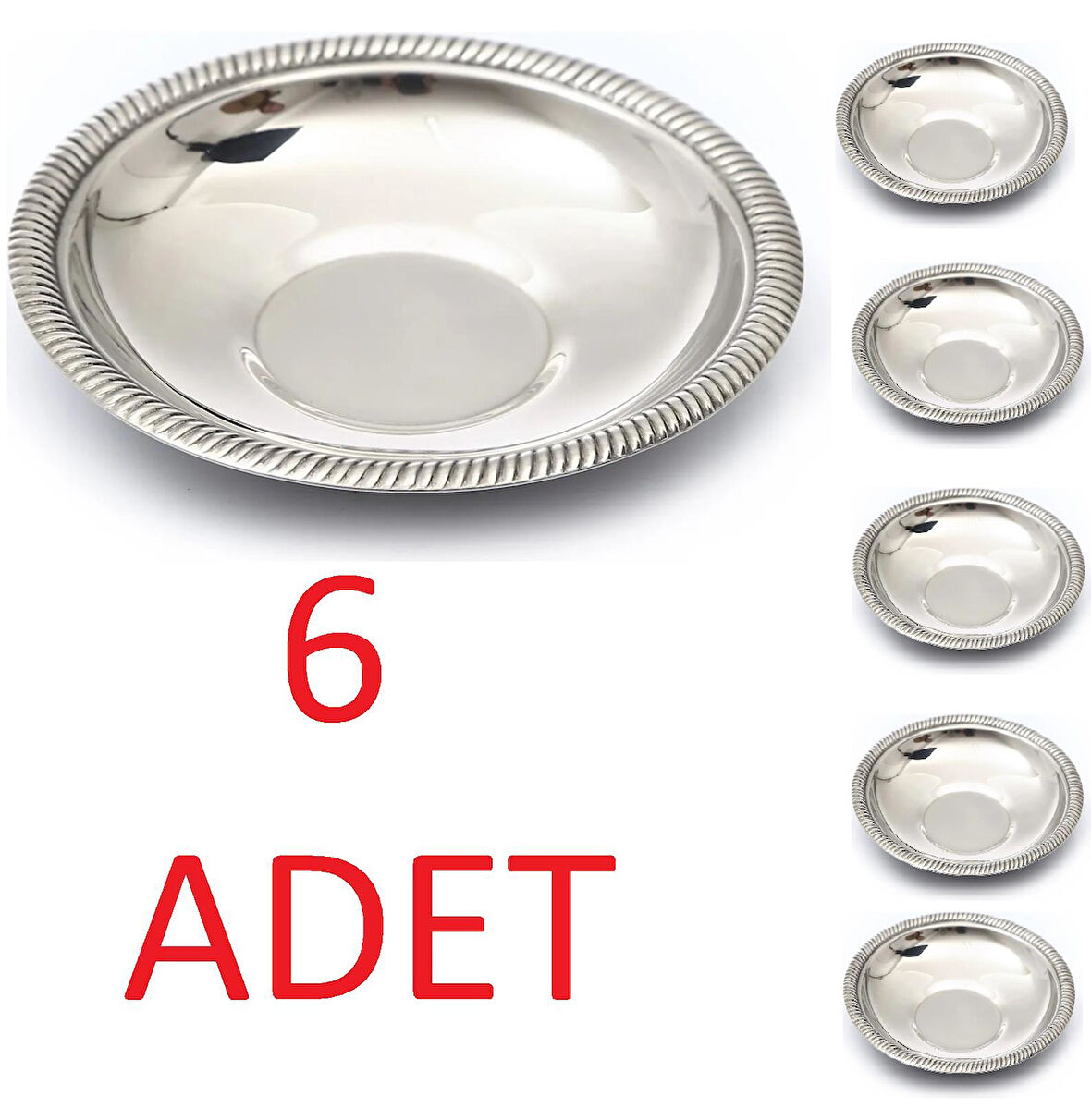 6 Adet Paslanmaz Çelik Çay Tabağı, 0,40 mm Kalınlık Metal Parlak Çay Tabak Zincir Desenli