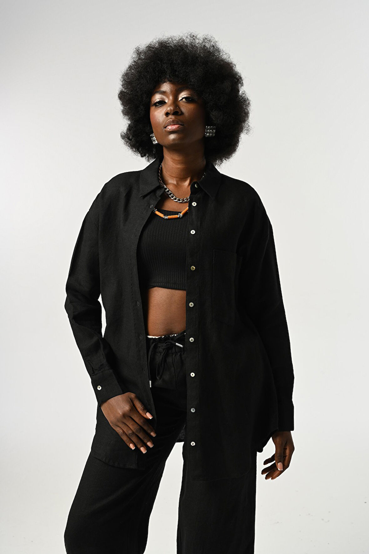 KADIN %100 KETEN TEK CEPLİ GÖMLEK