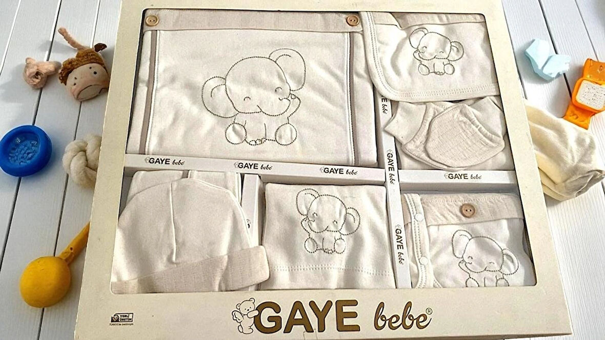 UNİSEX 0-3 AY BEBEK GAYE ORGANİK PAMUK  FİL NAKIŞLI 10 LU SET