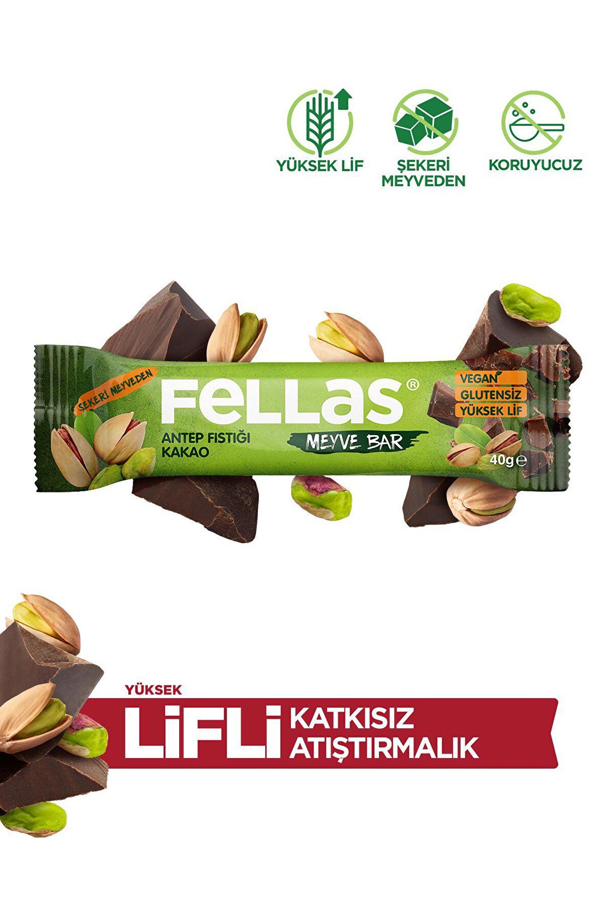 Meyve Bar - Antep Fıstıklı Ve Kakaolu 40 Gr X 12 Adet