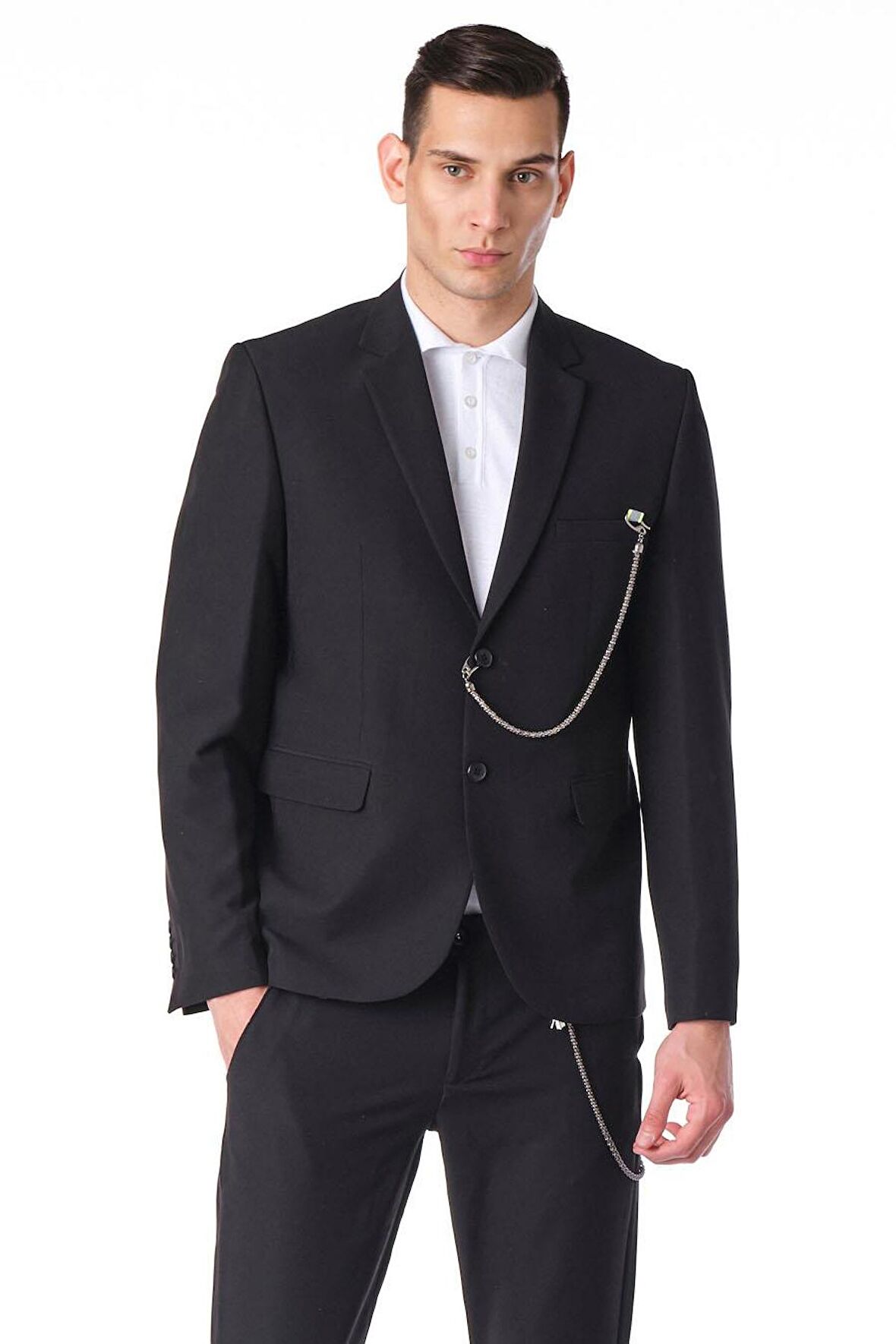 CEKMON Erkek Regular Fit Zincir Detaylı Blazer Rahat Klasik Ceket